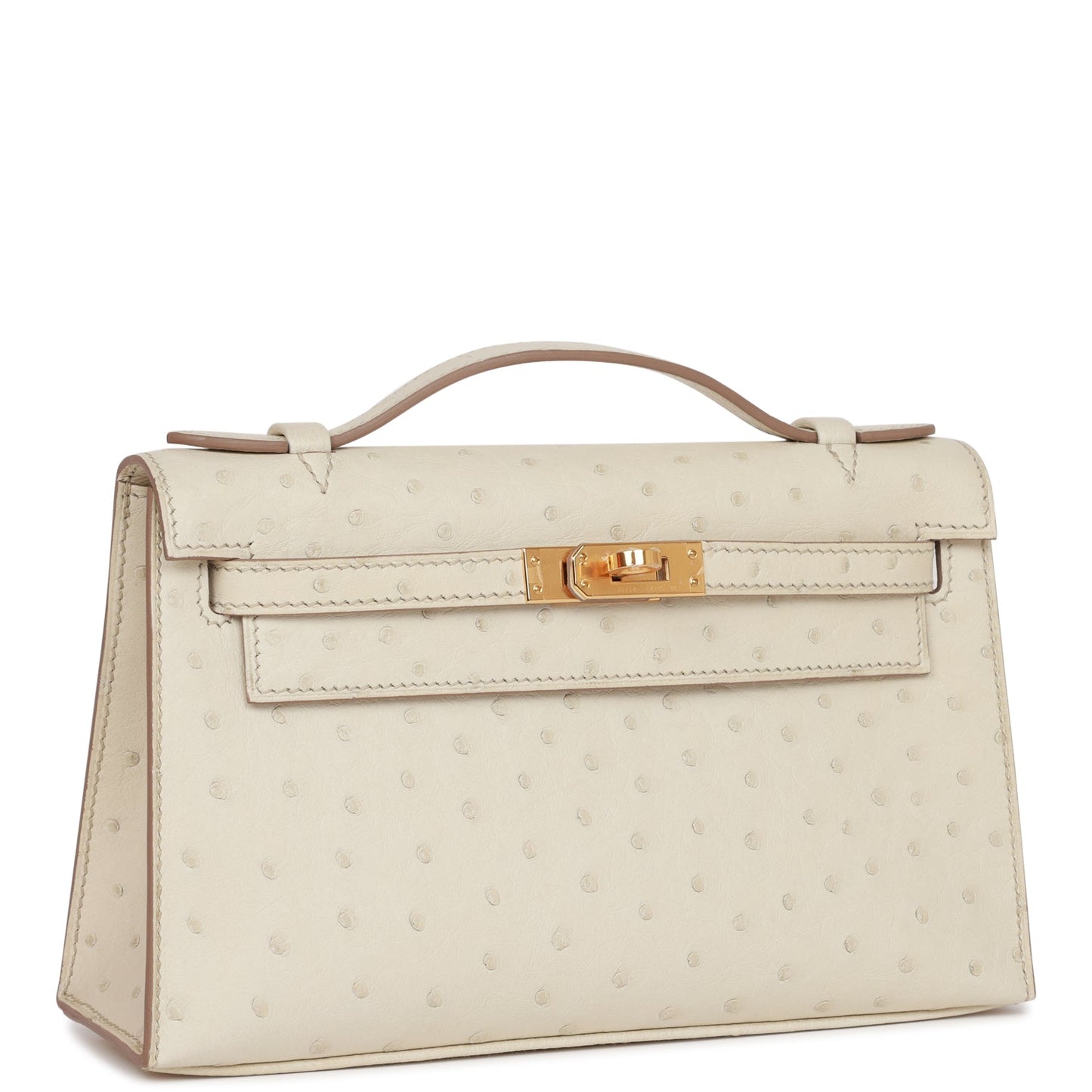 Hermes Kelly Pochette Beton Ostrich Hardware Handbag Gold Travel Bag