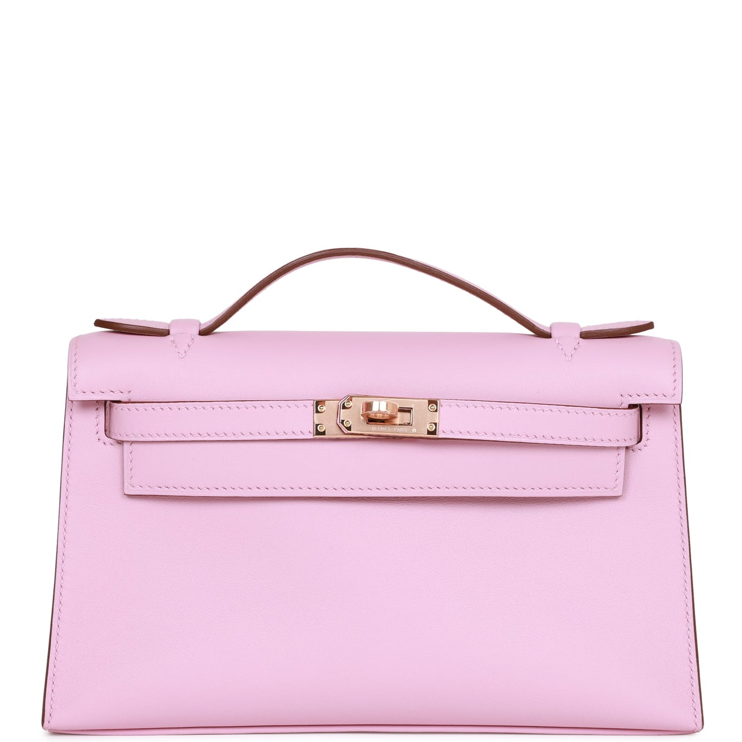 Hermes Kelly Pochette Mauve Sylvestre Swift Rose Hardware Gold Travel Bag
