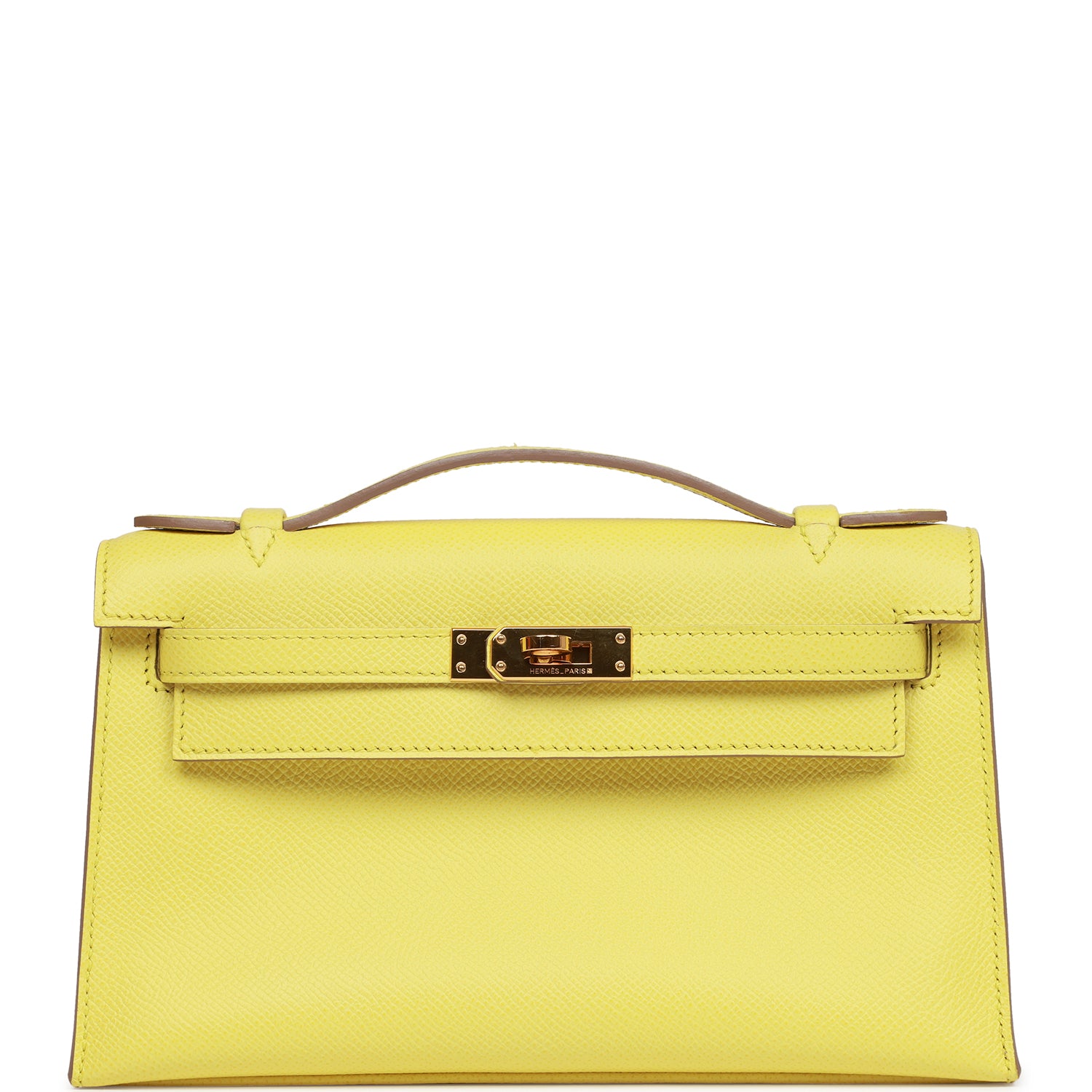 Hermes Kelly Pochette Soufre Epsom Hardware Clutch Bag Gold