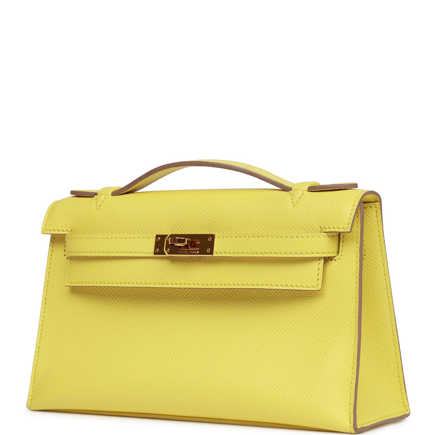 Hermes Kelly Pochette Soufre Epsom Hardware Clutch Bag Gold