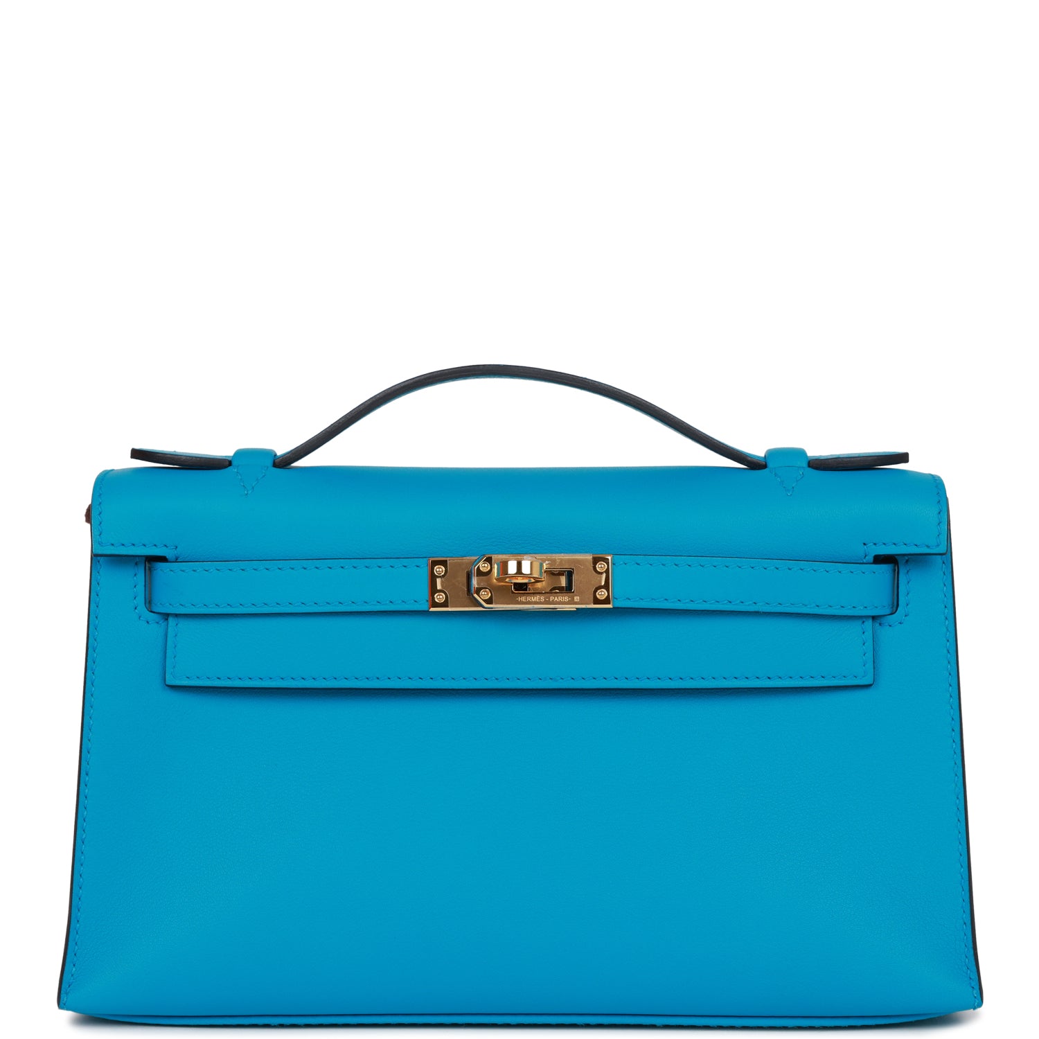 Hermes Kelly Pochette Bleu Frida Swift Hardware Handbag Gold Travel Bag