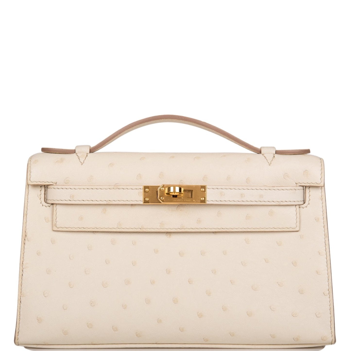 Hermes Kelly Pochette Beton Ostrich Hardware Handbag Gold Travel Bag Gold Hardware