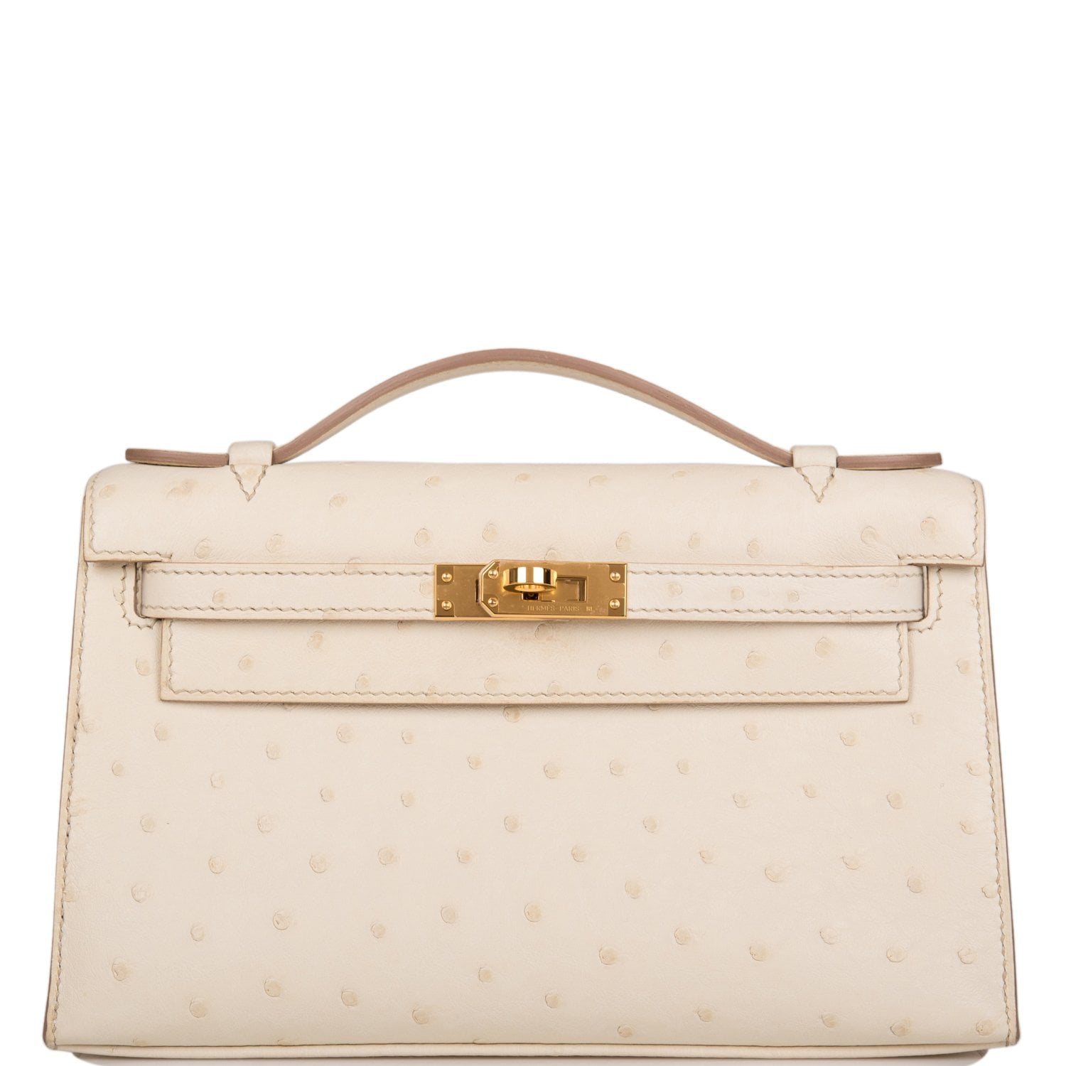 Hermes Kelly Pochette Beton Ostrich Hardware Handbag Gold Travel Bag Gold Hardware