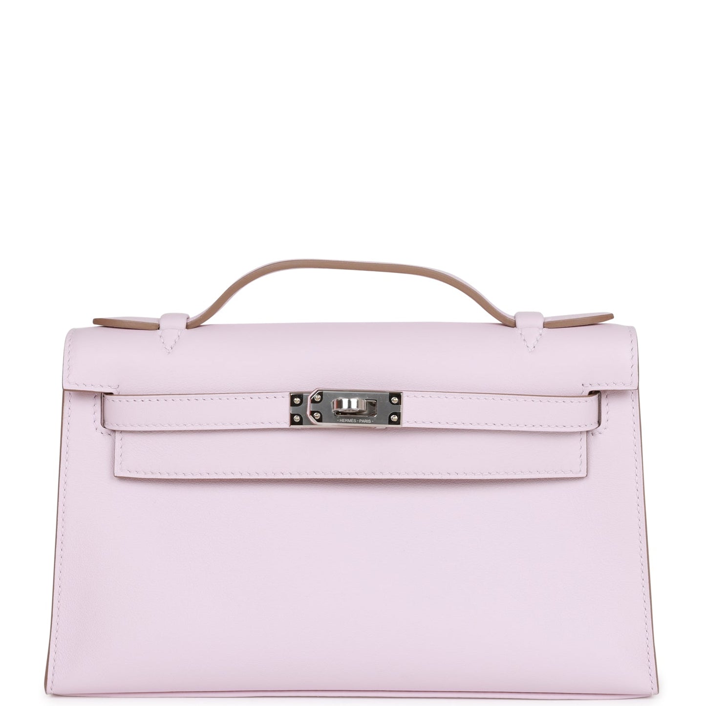 Hermes Kelly Pochette Mauve Pale Swift Palladium Hardware Travel Bag