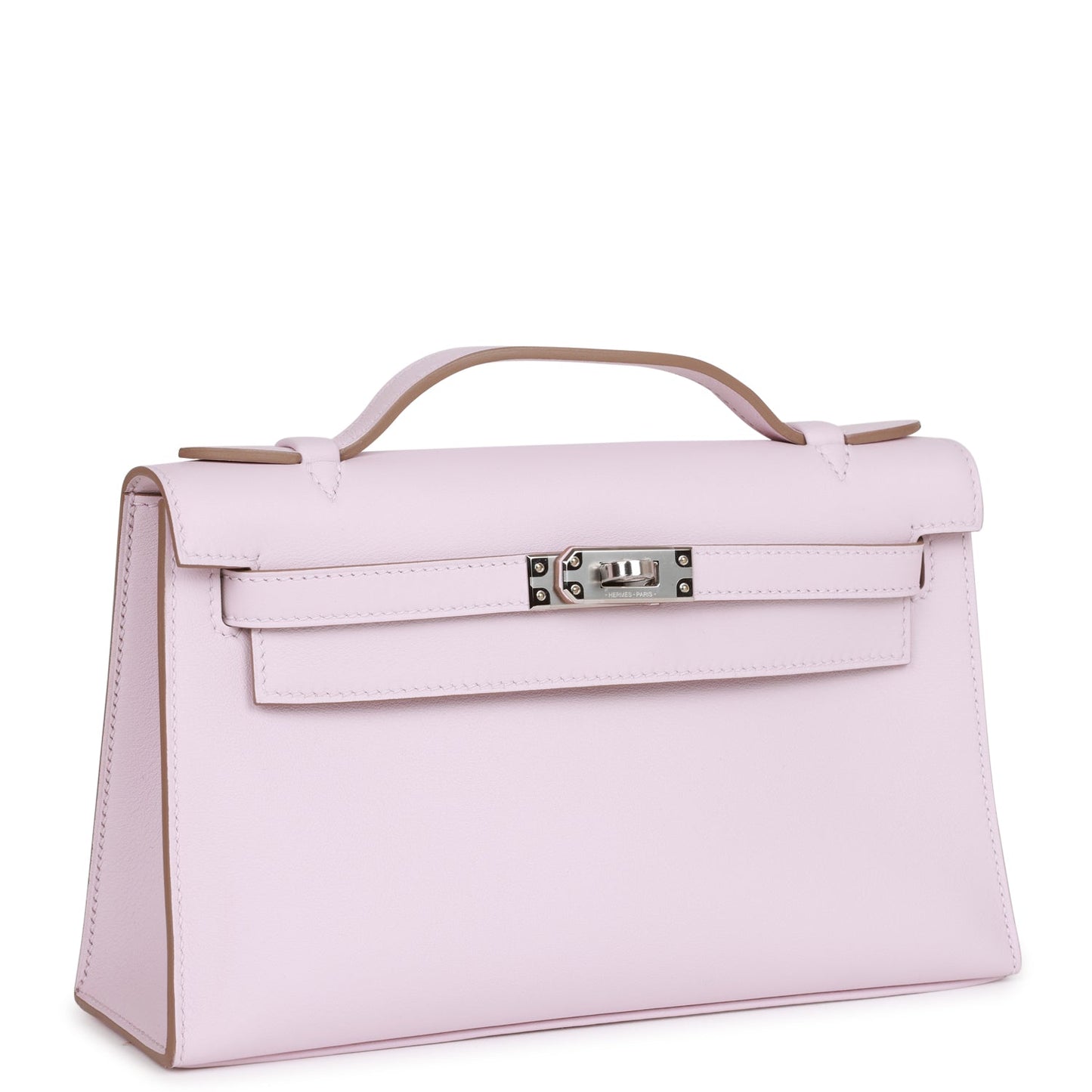 Hermes Kelly Pochette Mauve Pale Swift Palladium Hardware Travel Bag