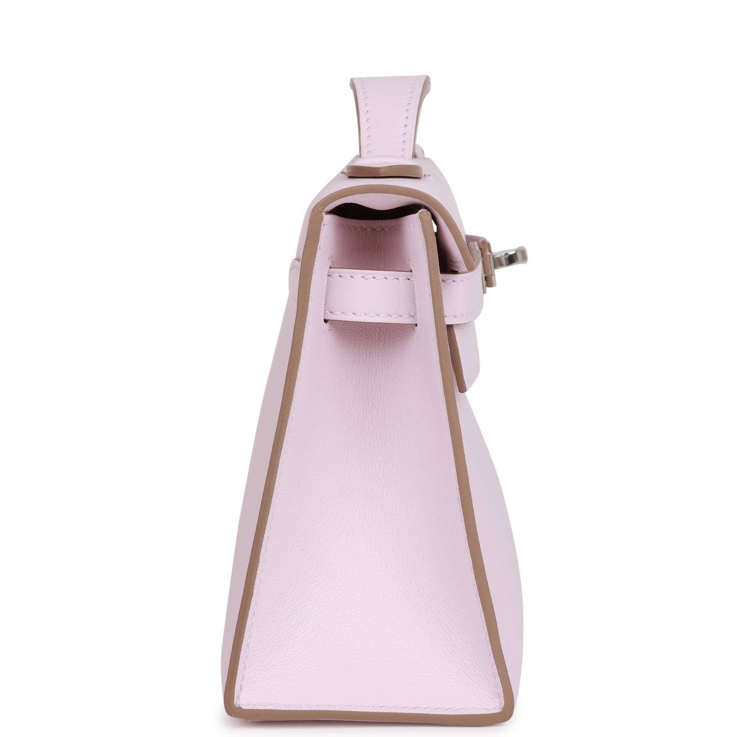 Hermes Kelly Pochette Mauve Pale Swift Palladium Hardware Travel Bag