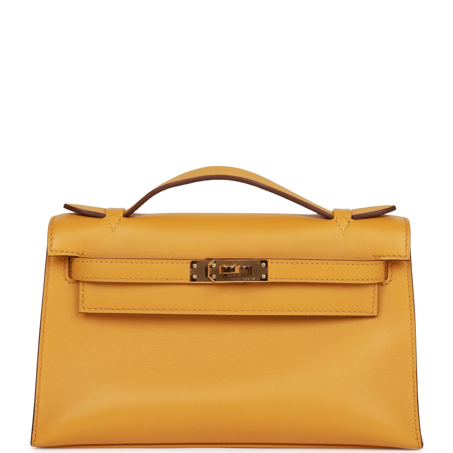 Hermes Kelly Pochette Jaune Ambre Swift Hardware Clutch Bag Gold