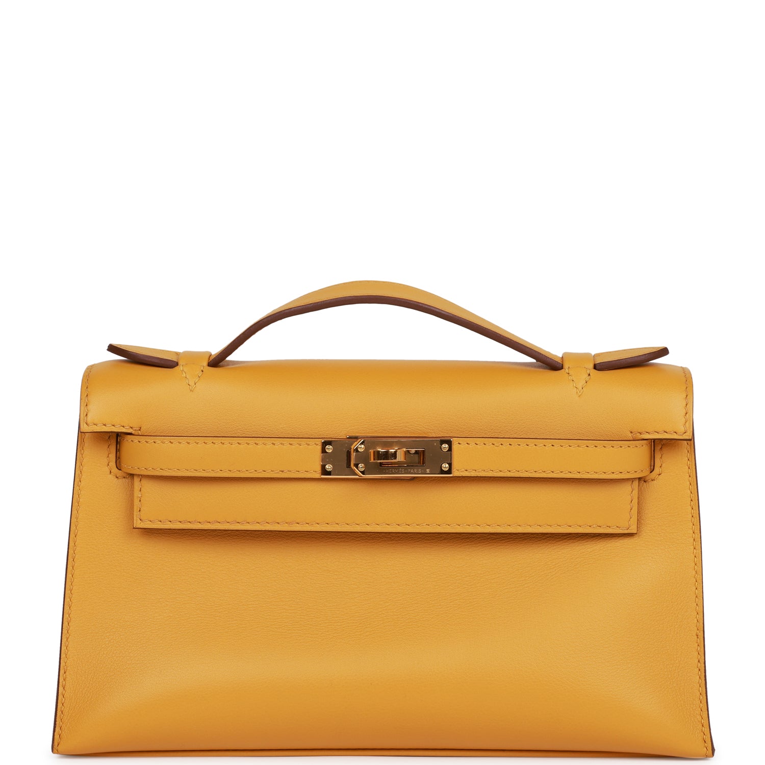 Hermes Kelly Pochette Jaune Ambre Swift Hardware Clutch Bag Gold