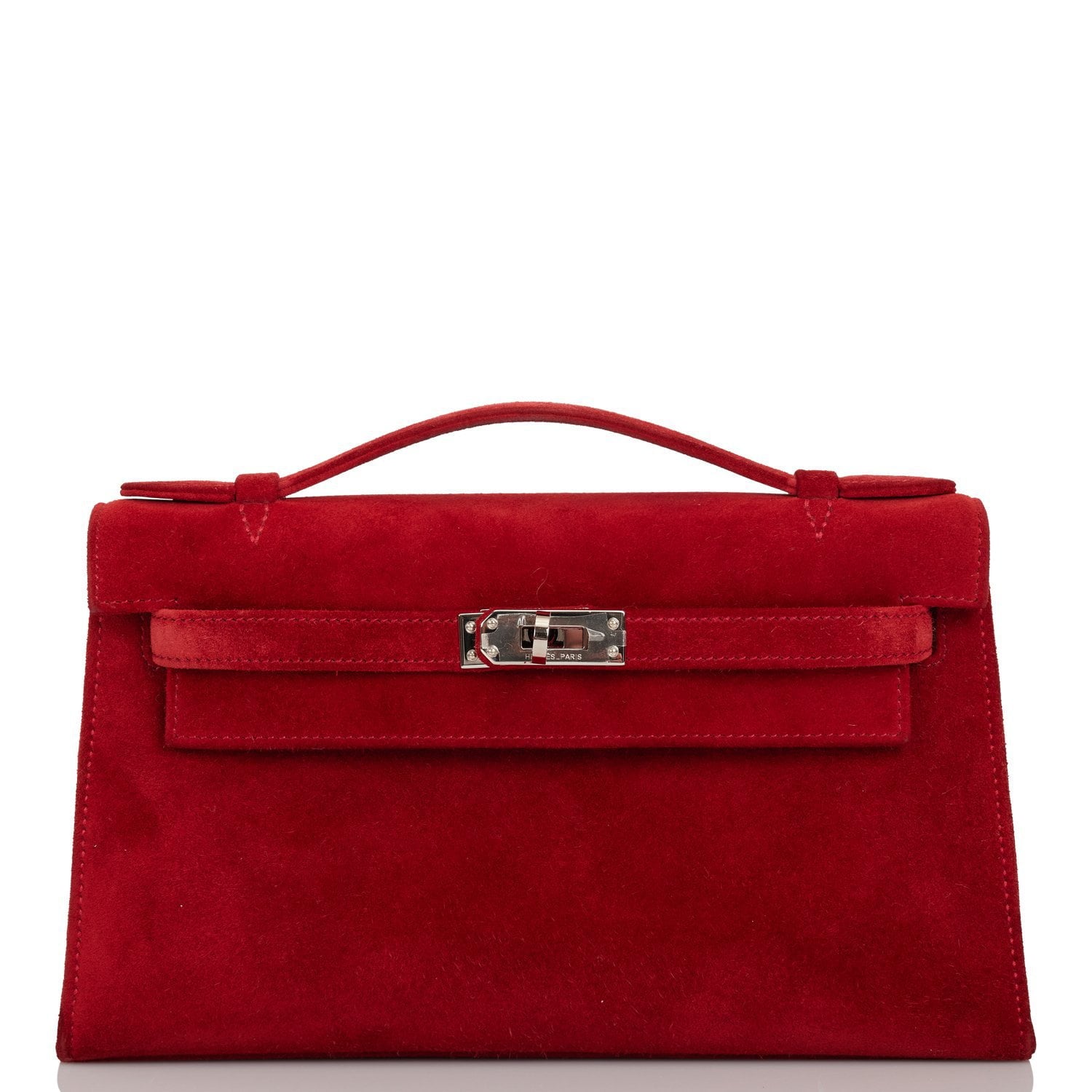 Hermes Kelly Pochette Rouge Vif Doblis Palladium Hardware Clutch Bag