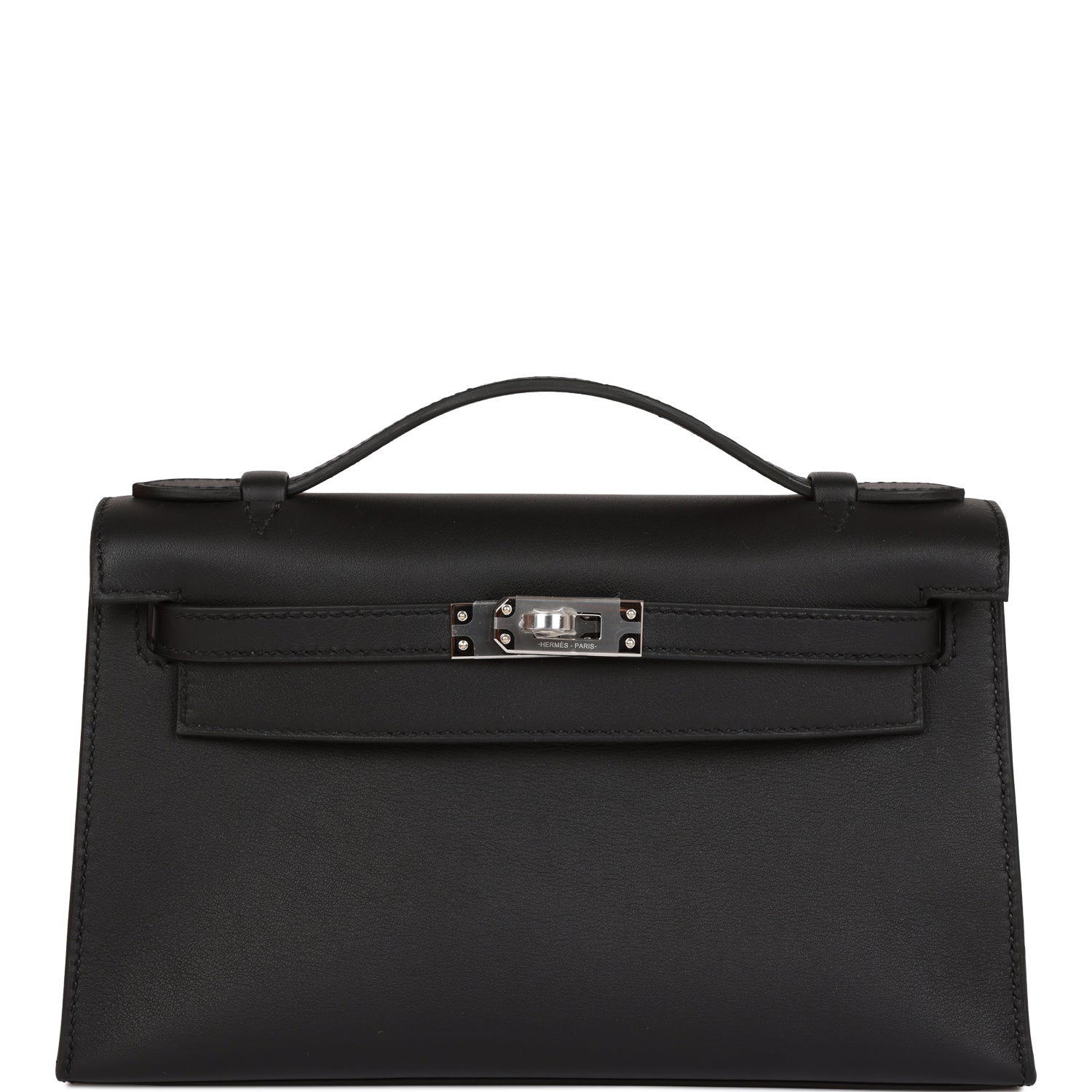 Hermes Kelly Pochette Swift Palladium Hardware Handbag Black Travel Bag Hardware 3