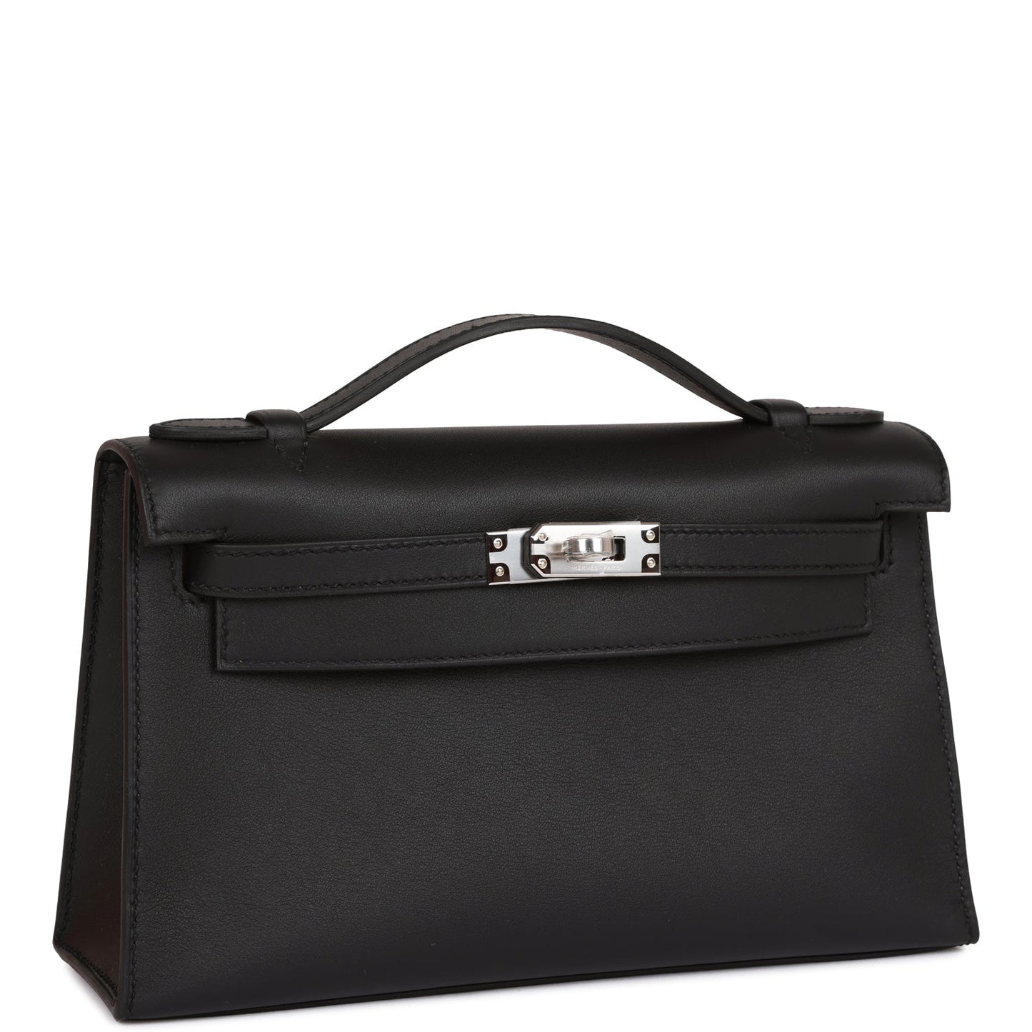 Hermes Kelly Pochette Swift Palladium Hardware Handbag Black Travel Bag Hardware 3