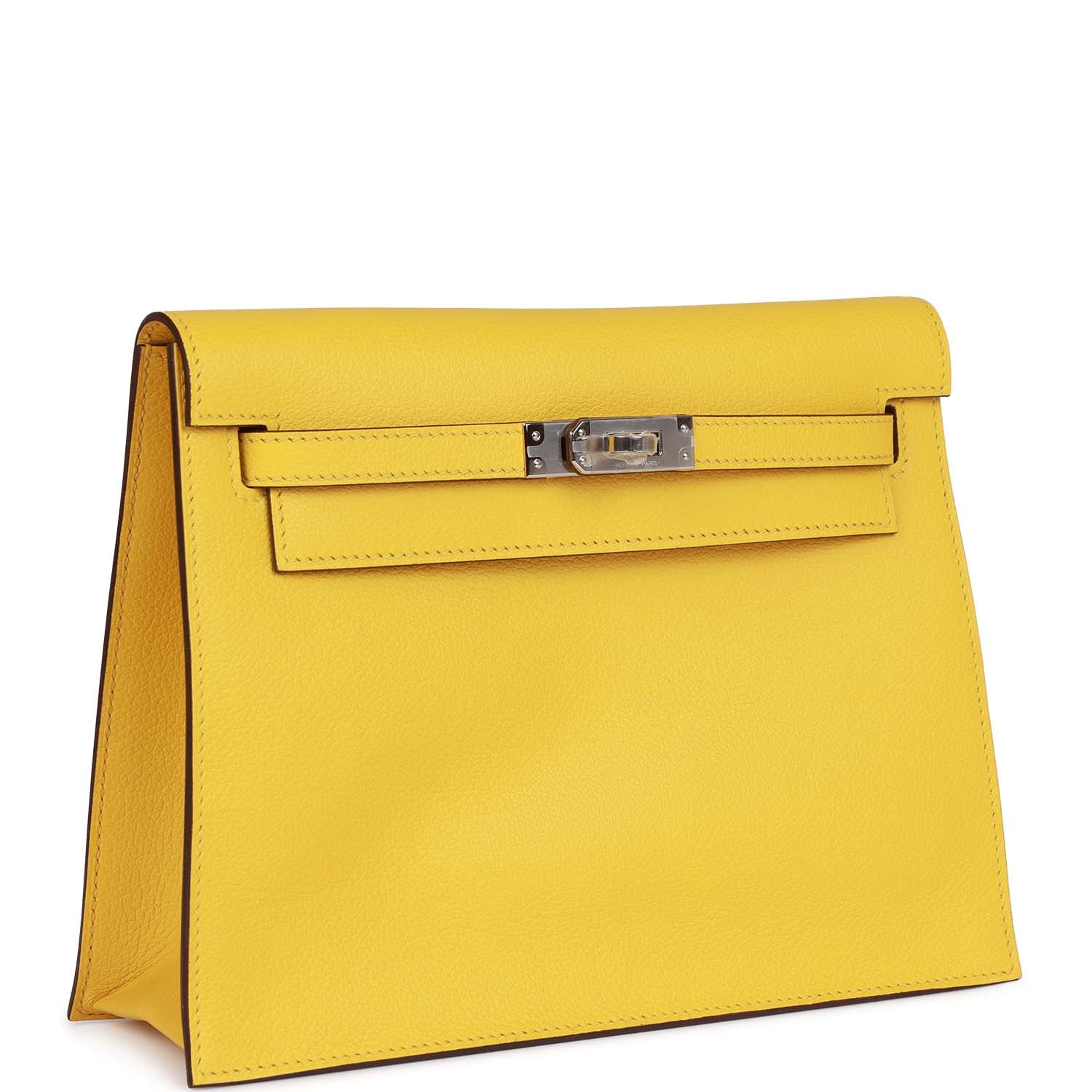 Hermes Luxury Kelly Danse Lime Evercolor Palladium Hardware Travel Bag