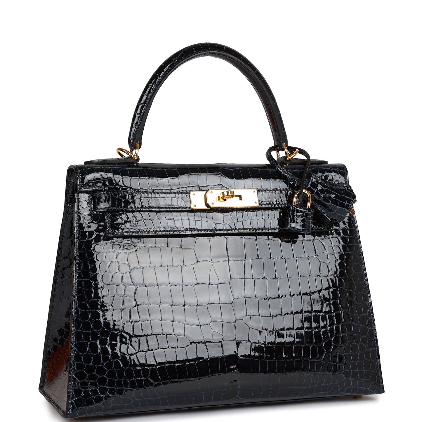 Hermes Kelly Sellier Bleu Baltique Shiny Porosus Crocodile Gold Travel Bag