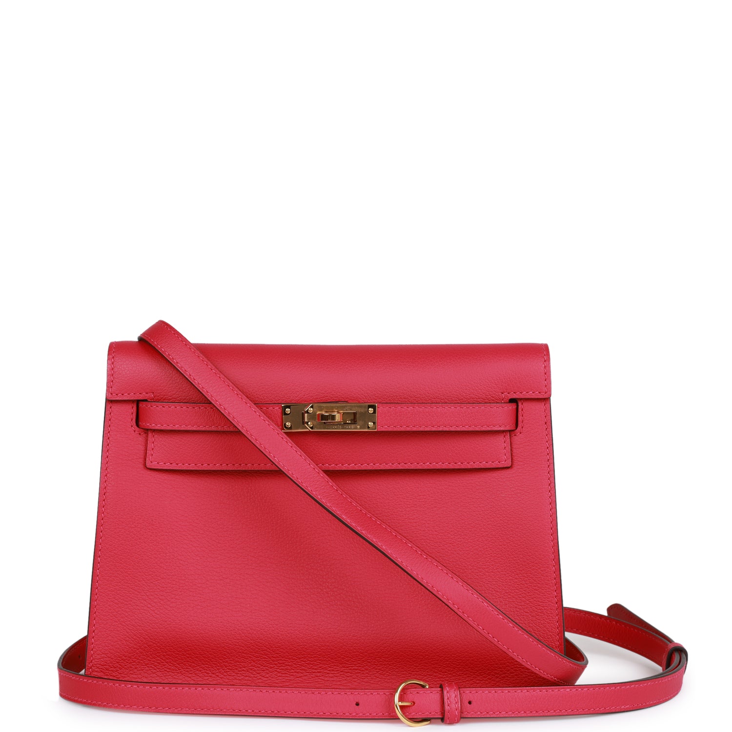 Hermes Luxury Kelly Danse Framboise Evercolor Hardware Handbag Gold Travel Bag