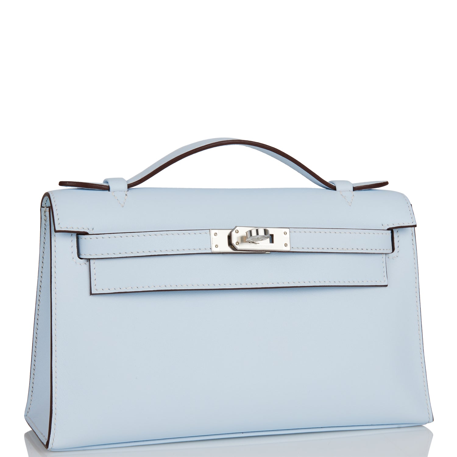 Hermes Kelly Pochette Bleu Brume Swift Palladium Hardware Travel Bag