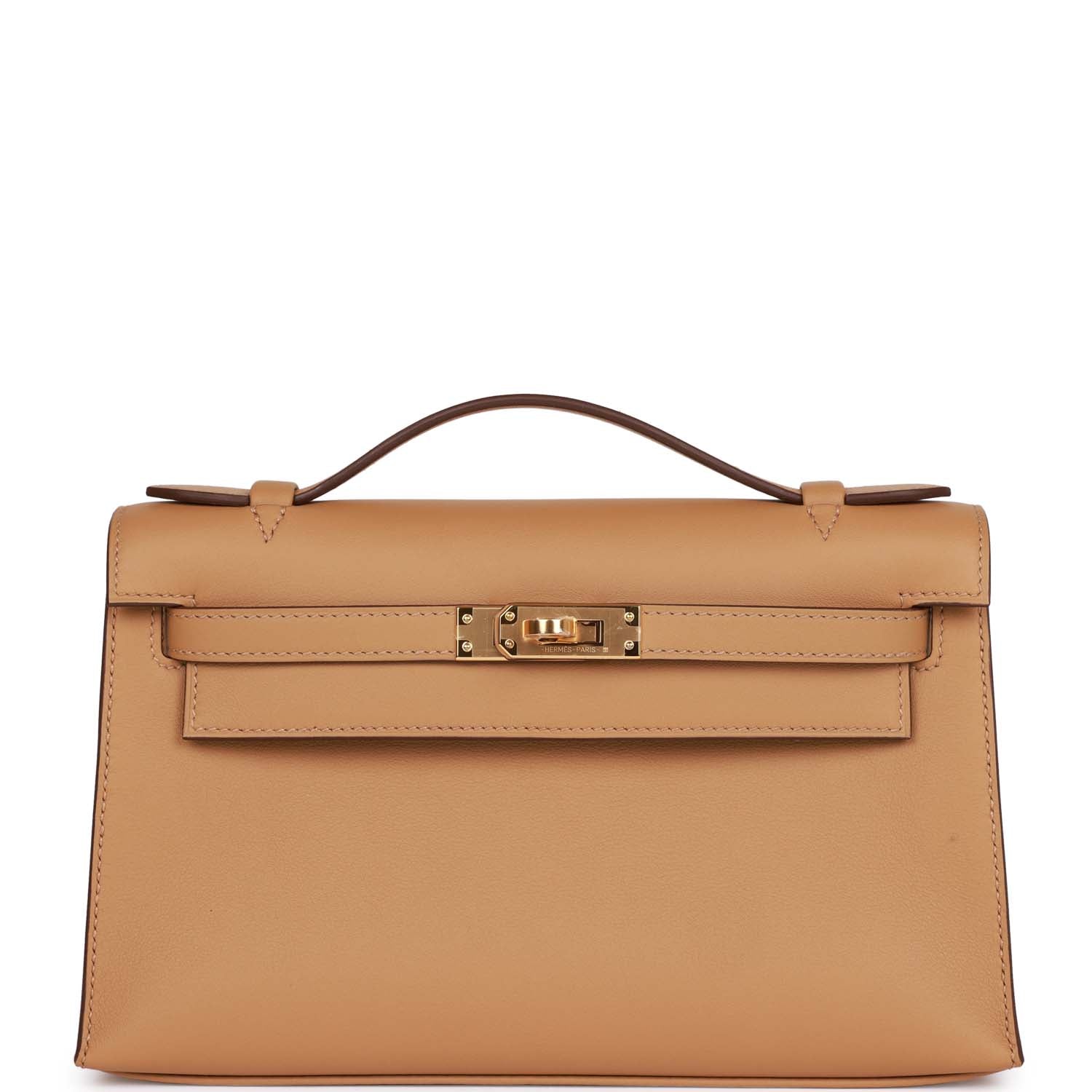 Hermes Kelly Pochette Biscuit Swift Hardware Clutch Bag Gold