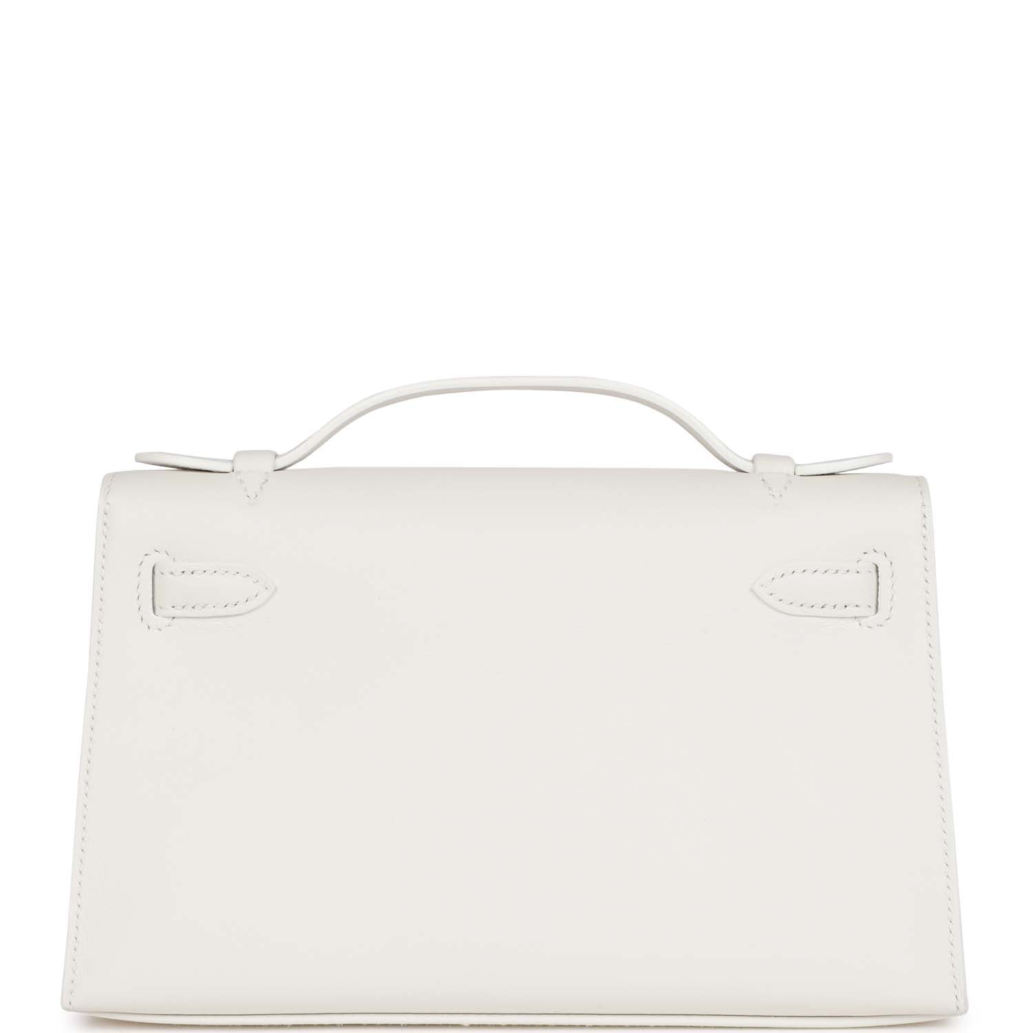 Hermes Kelly Pochette Swift Hardware Clutch Bag White Gold