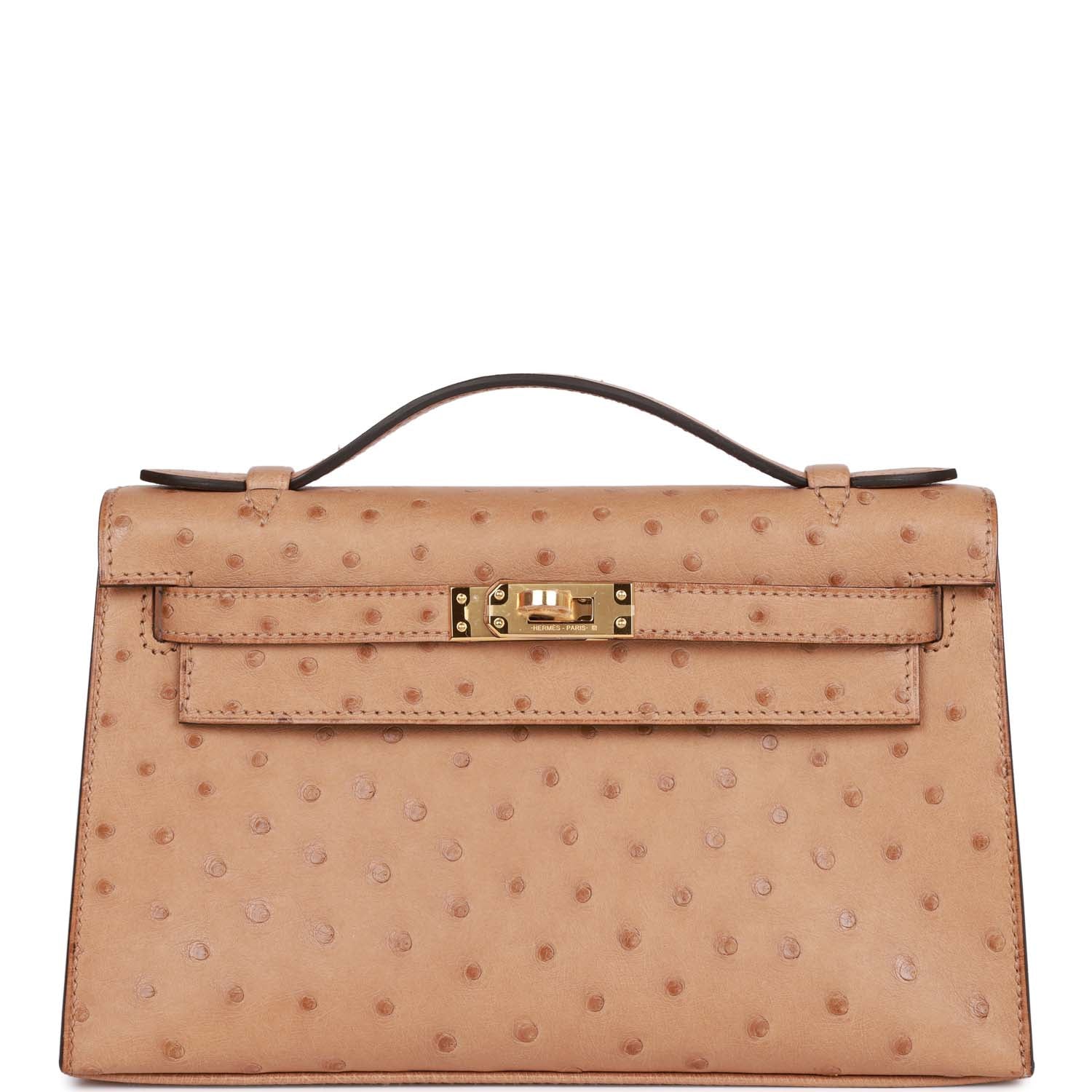 Hermes Kelly Pochette Chai Ostrich Hardware Clutch Bag Gold