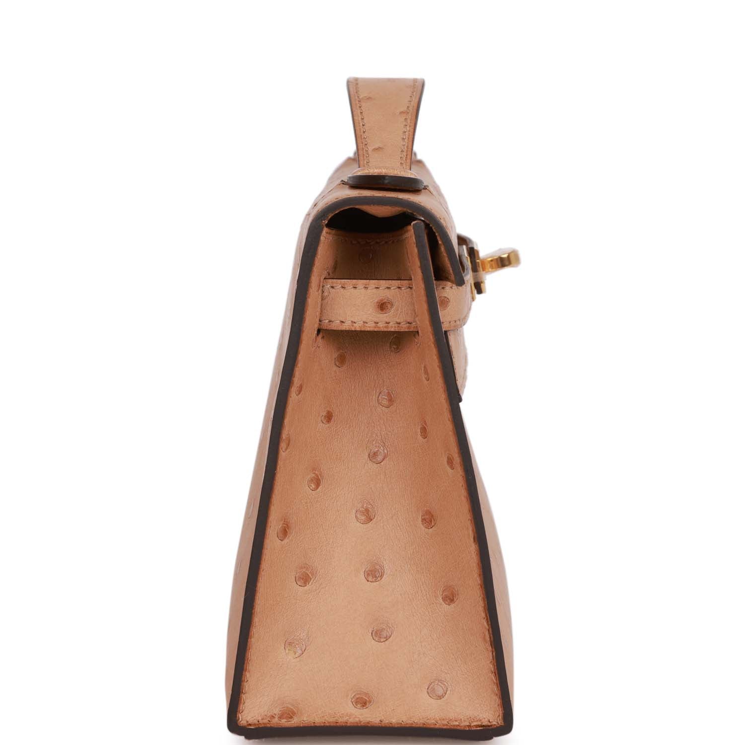 Hermes Kelly Pochette Chai Ostrich Hardware Clutch Bag Gold