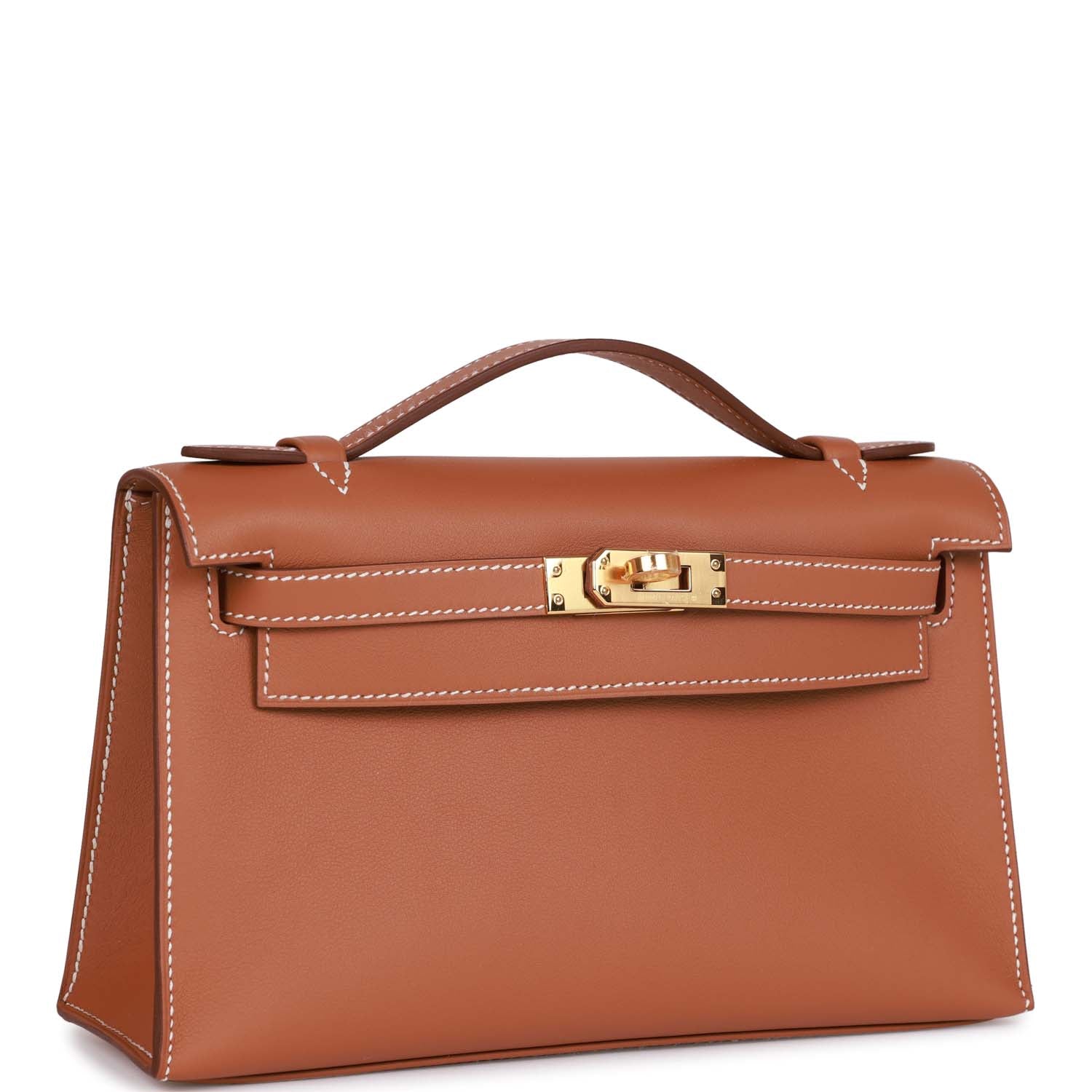 Hermes Kelly Pochette Swift Hardware Handbag Gold Travel Bag