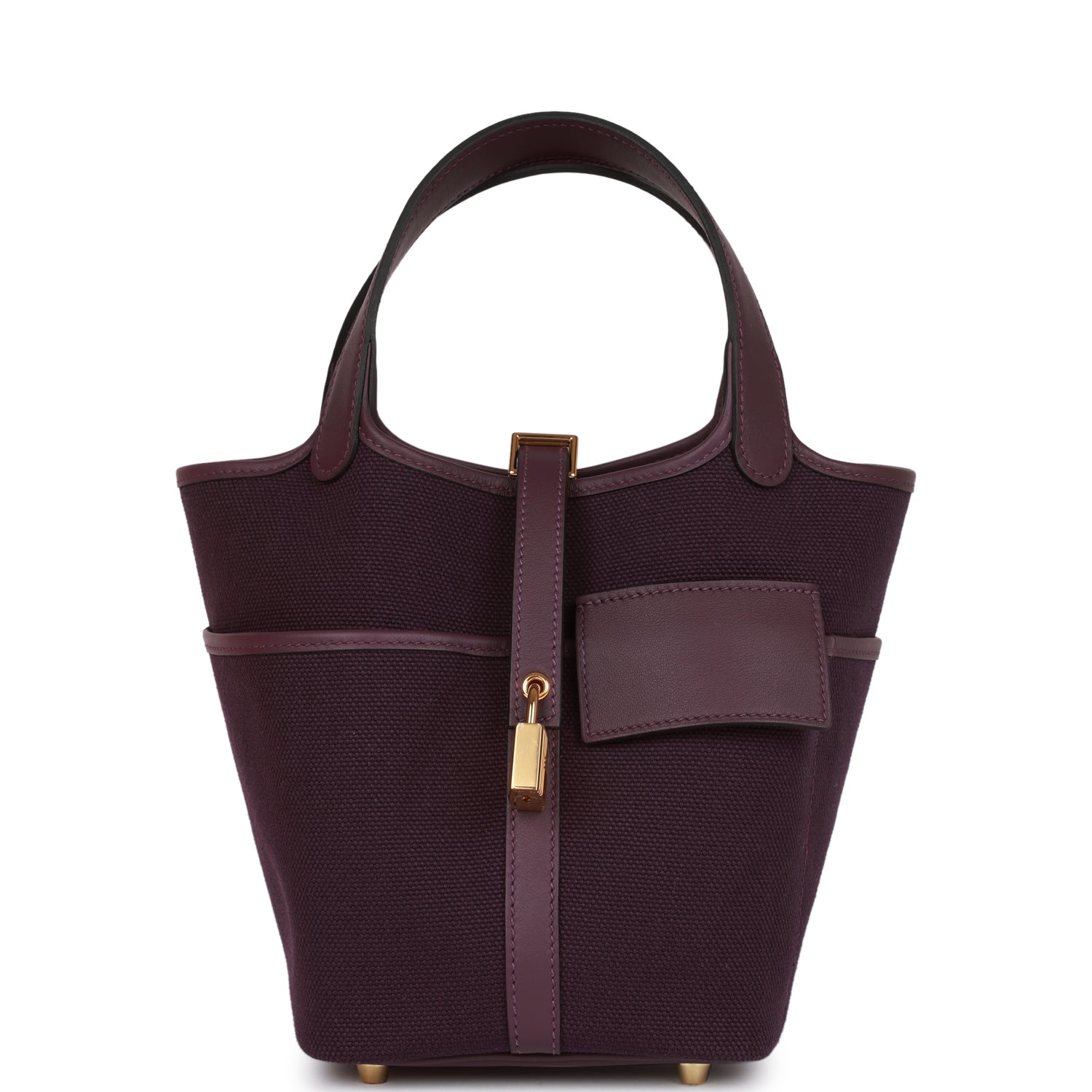 Hermes Picotin Cargo Cassis Swift And Toile Hardware Handbag Canvas Gold Travel Bag