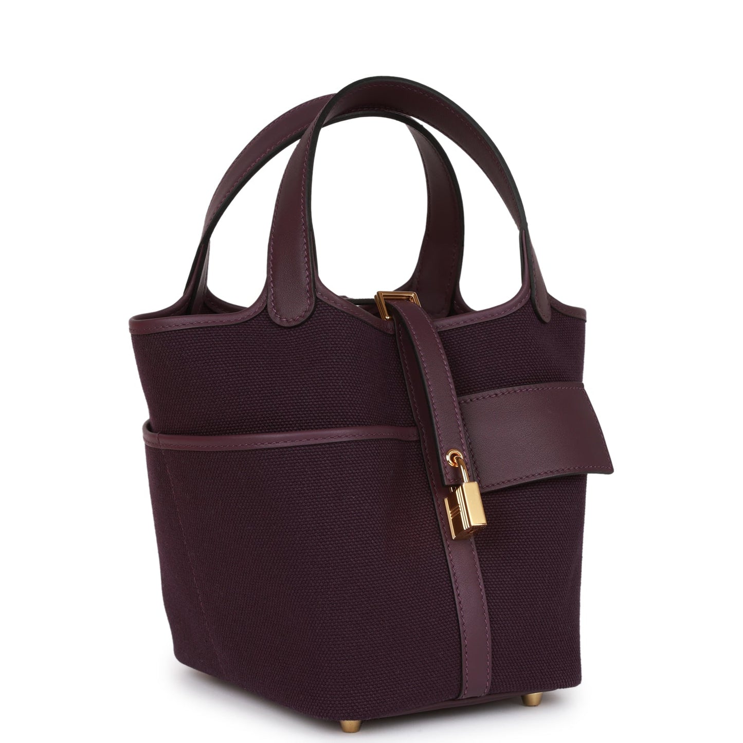 Hermes Picotin Cargo Cassis Swift And Toile Hardware Handbag Canvas Gold Travel Bag