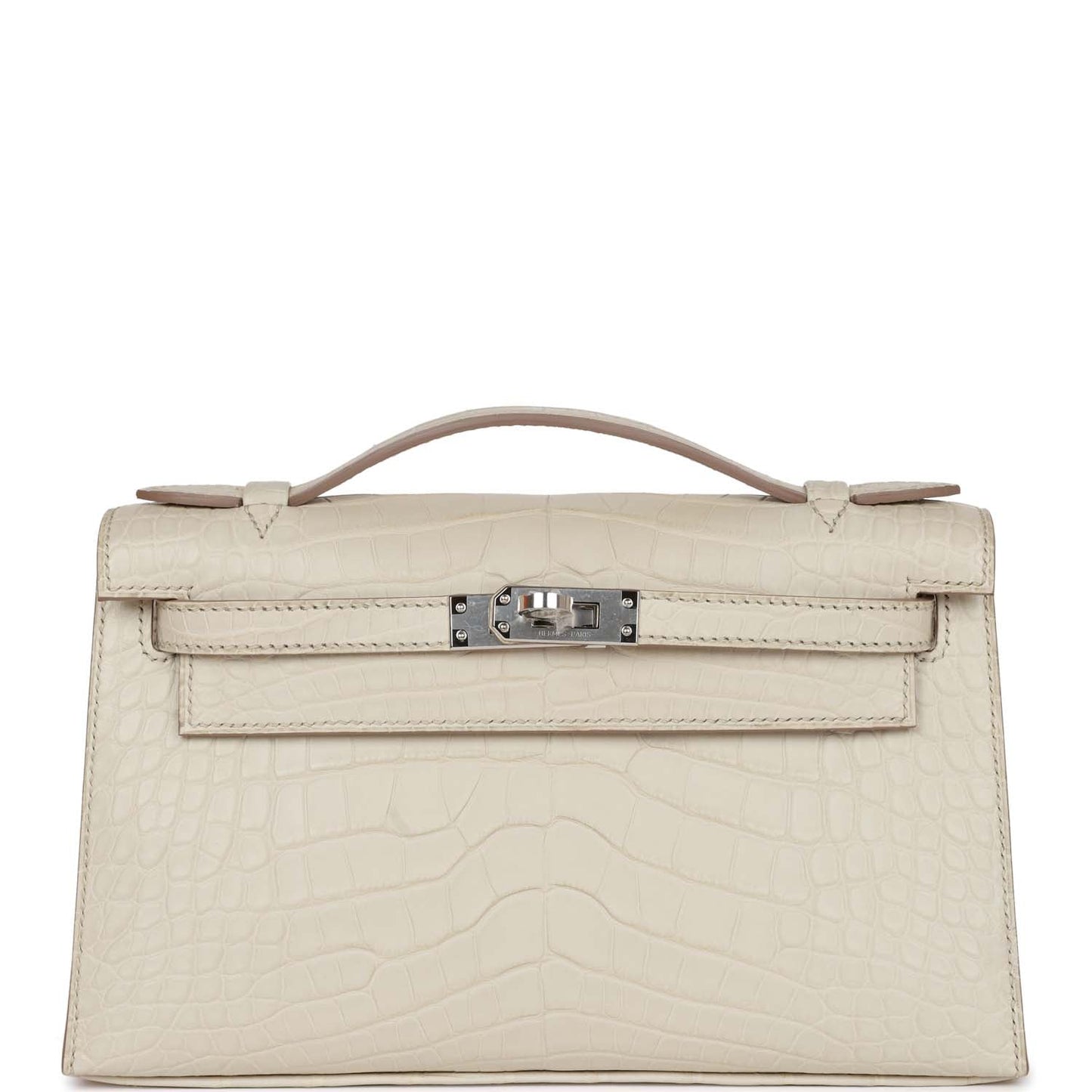 Hermes Kelly Pochette Beton Matte Alligator Palladium Hardware Travel Bag