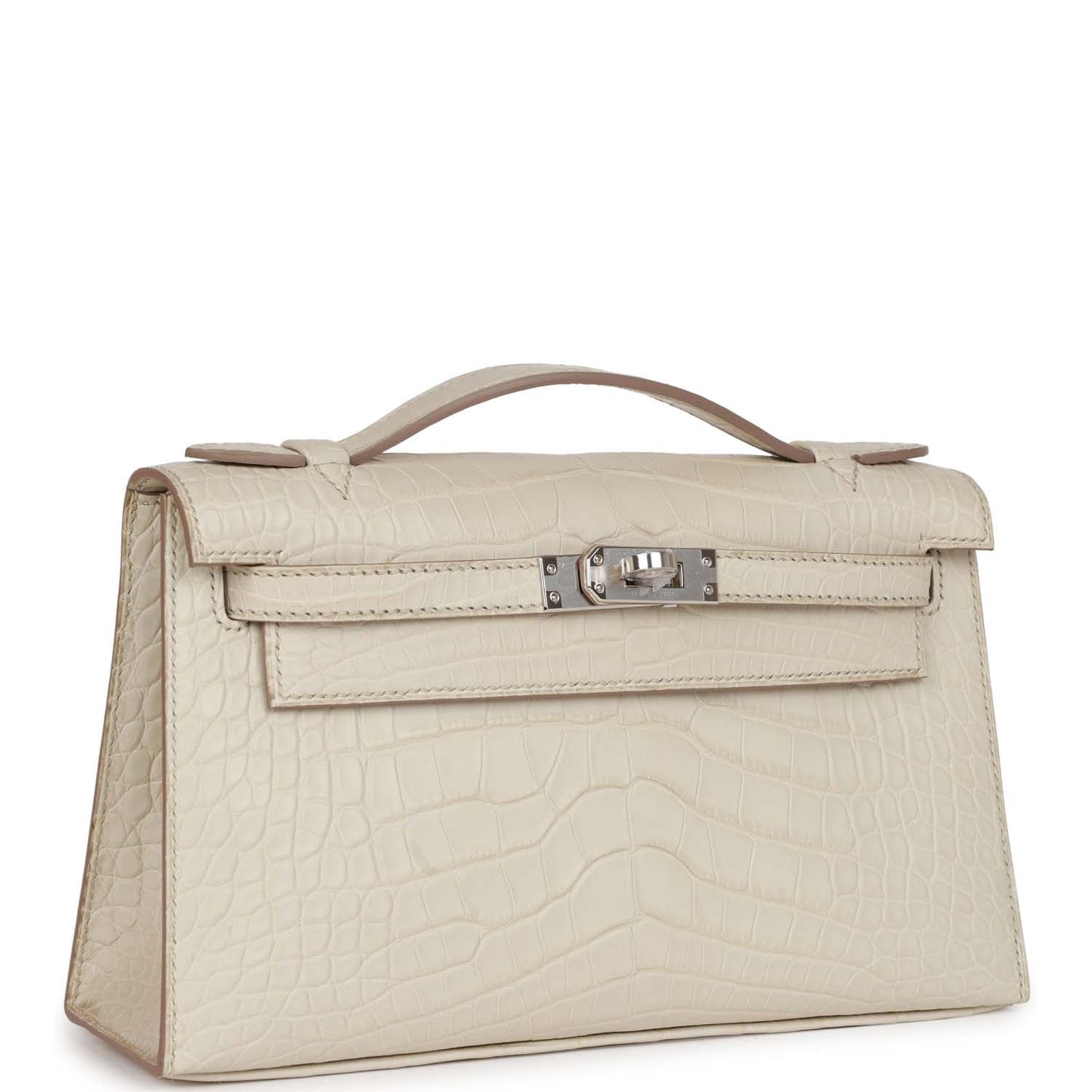 Hermes Kelly Pochette Beton Matte Alligator Palladium Hardware Travel Bag