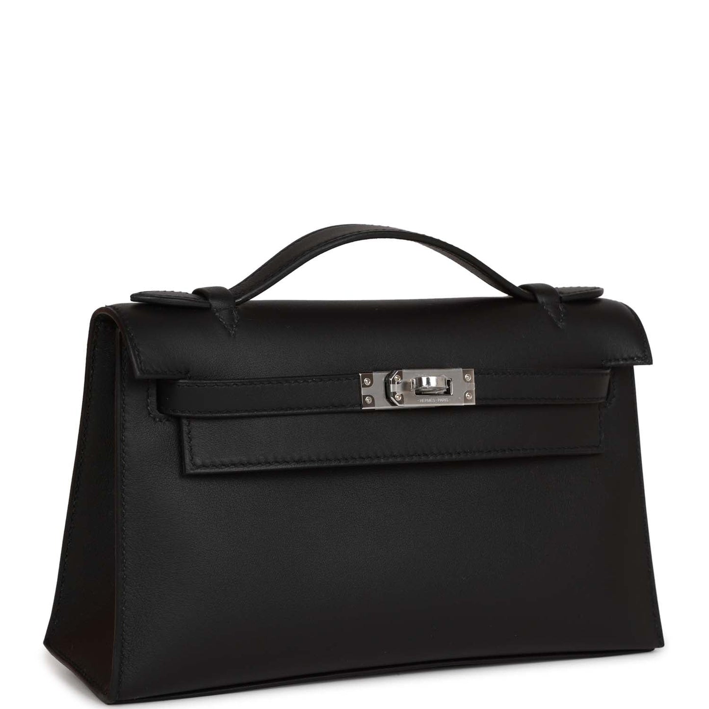 Hermes Kelly Pochette Swift Palladium Hardware Clutch Bag Black