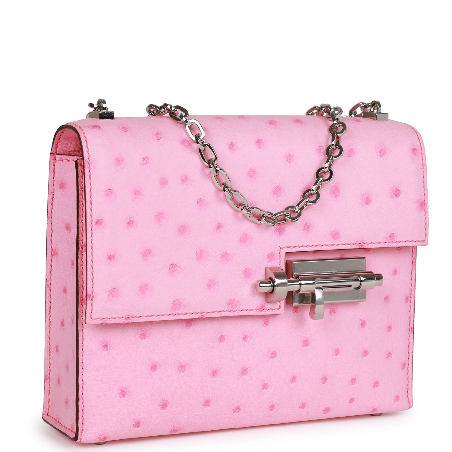 Hermes Luxury Verrou Chaine Bag Bubblegum Ostrich Palladium Mini Travel Bag
