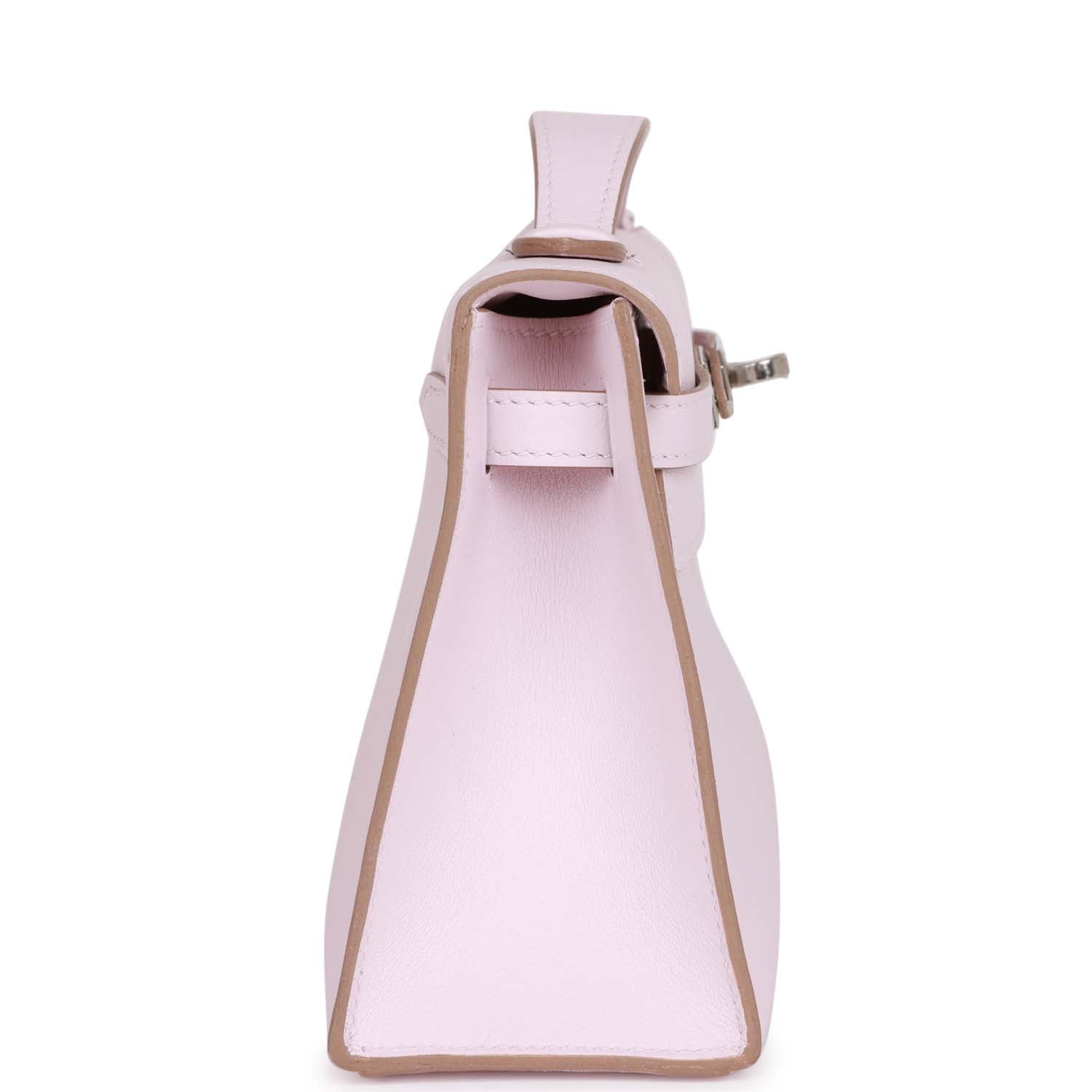 Hermes Kelly Pochette Mauve Pale Swift Palladium Hardware Travel Bag Hardware 2