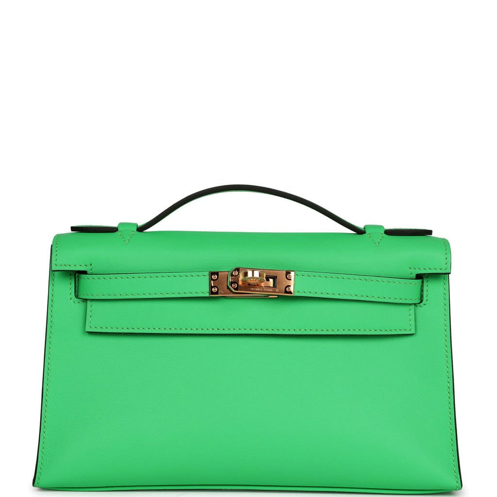 Hermes Kelly Pochette Vert Comics Swift Hardware Handbag Gold Travel Bag