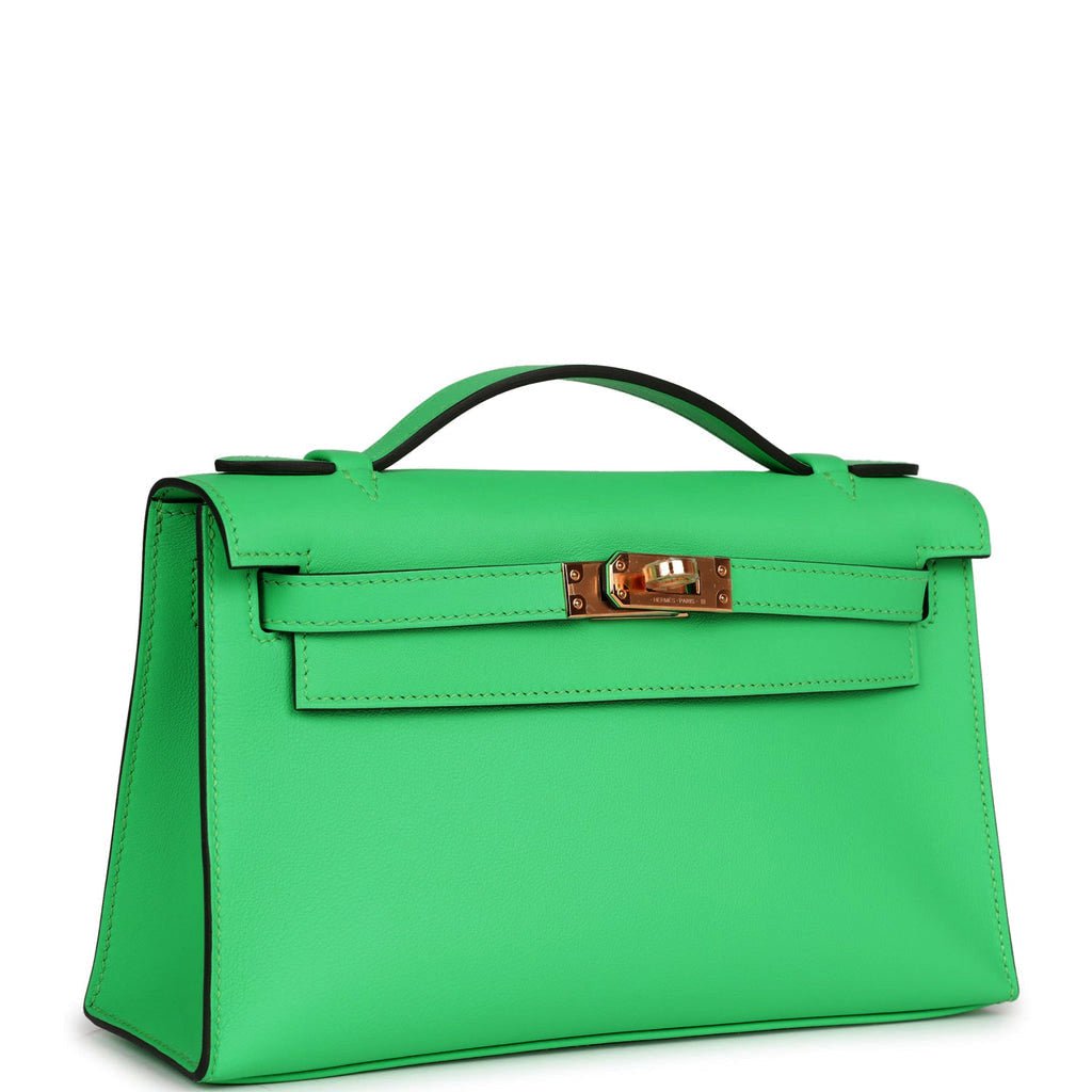 Hermes Kelly Pochette Vert Comics Swift Hardware Handbag Gold Travel Bag