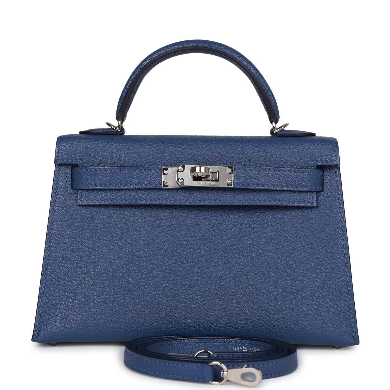 Hermes Kelly Sellier Bleu Brighton Verso Chevre Palladium Travel Bag