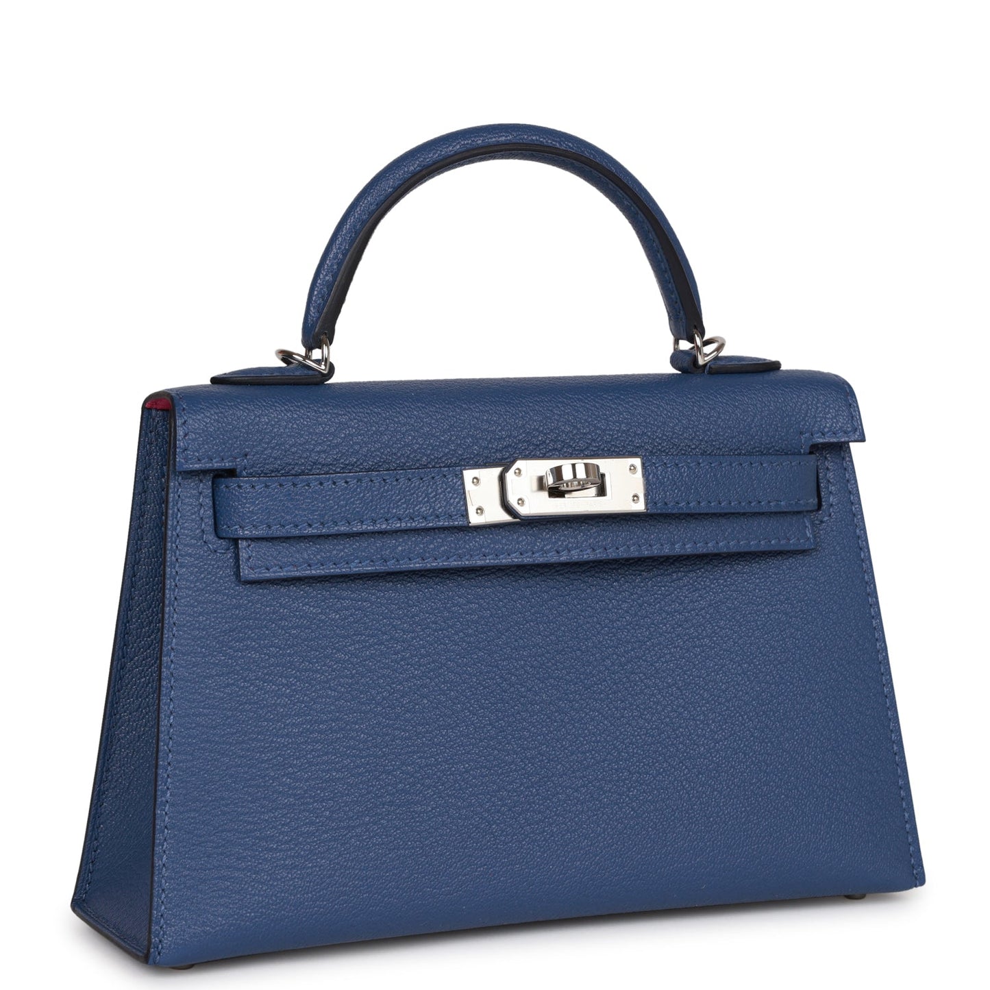 Hermes Kelly Sellier Bleu Brighton Verso Chevre Palladium Travel Bag