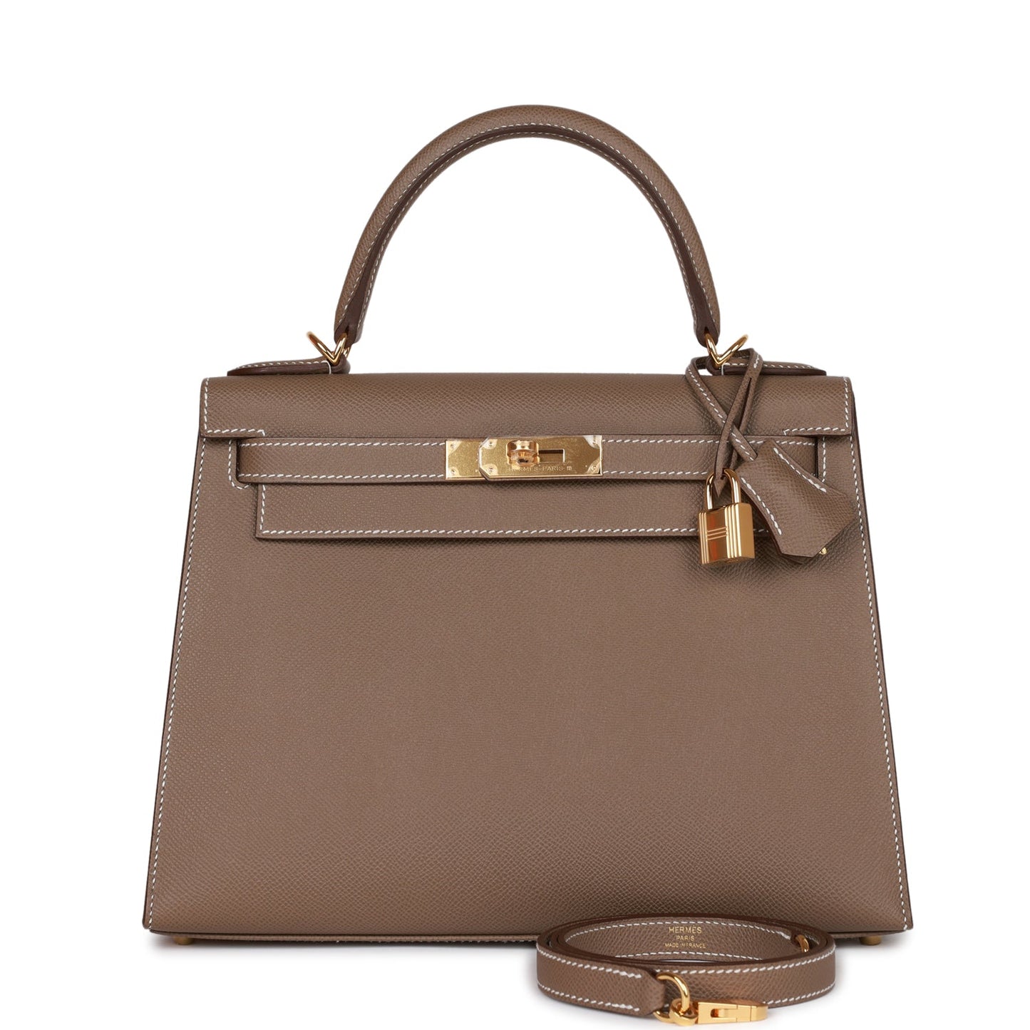 Hermes Kelly Sellier Etoupe Epsom Hardware Handbag Gold Travel Bag