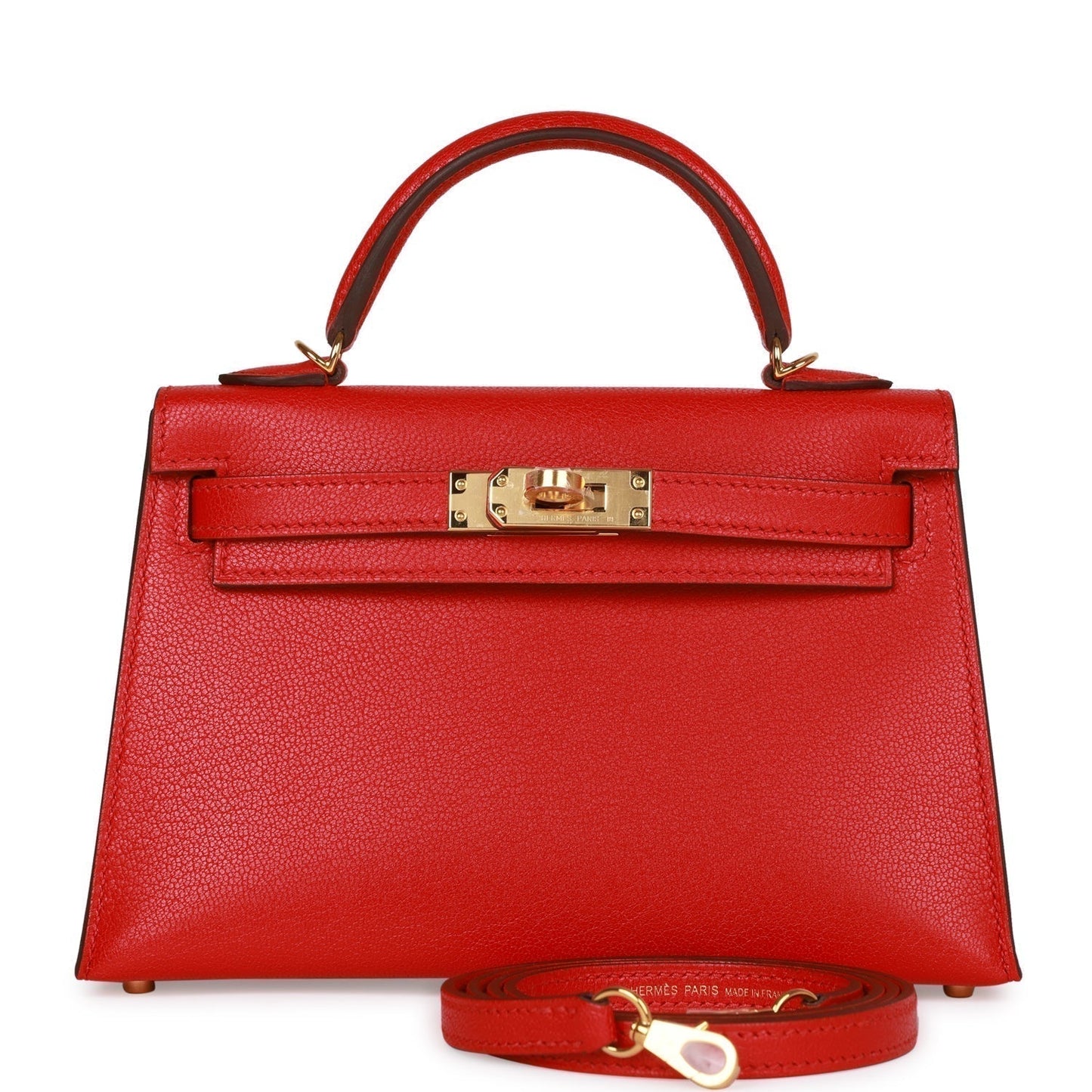 Hermes Kelly Sellier Rouge De Coeur Chevre Hardware Handbag Gold Travel Bag