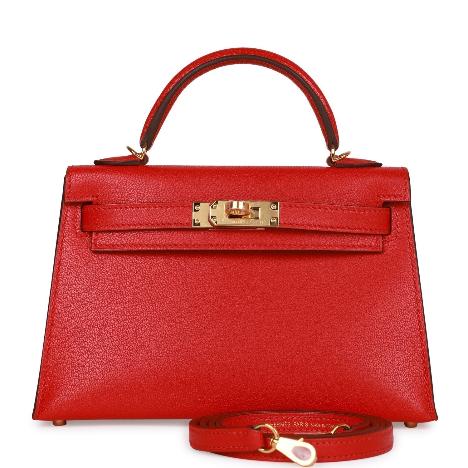 Hermes Kelly Sellier Rouge De Coeur Chevre Hardware Handbag Gold Travel Bag