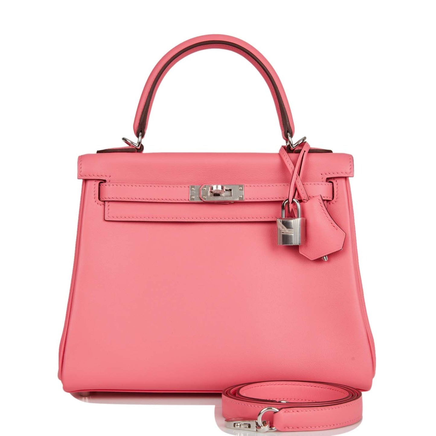 Hermes Kelly Retourne Rose Azalee Swift Palladium Hardware Travel Bag