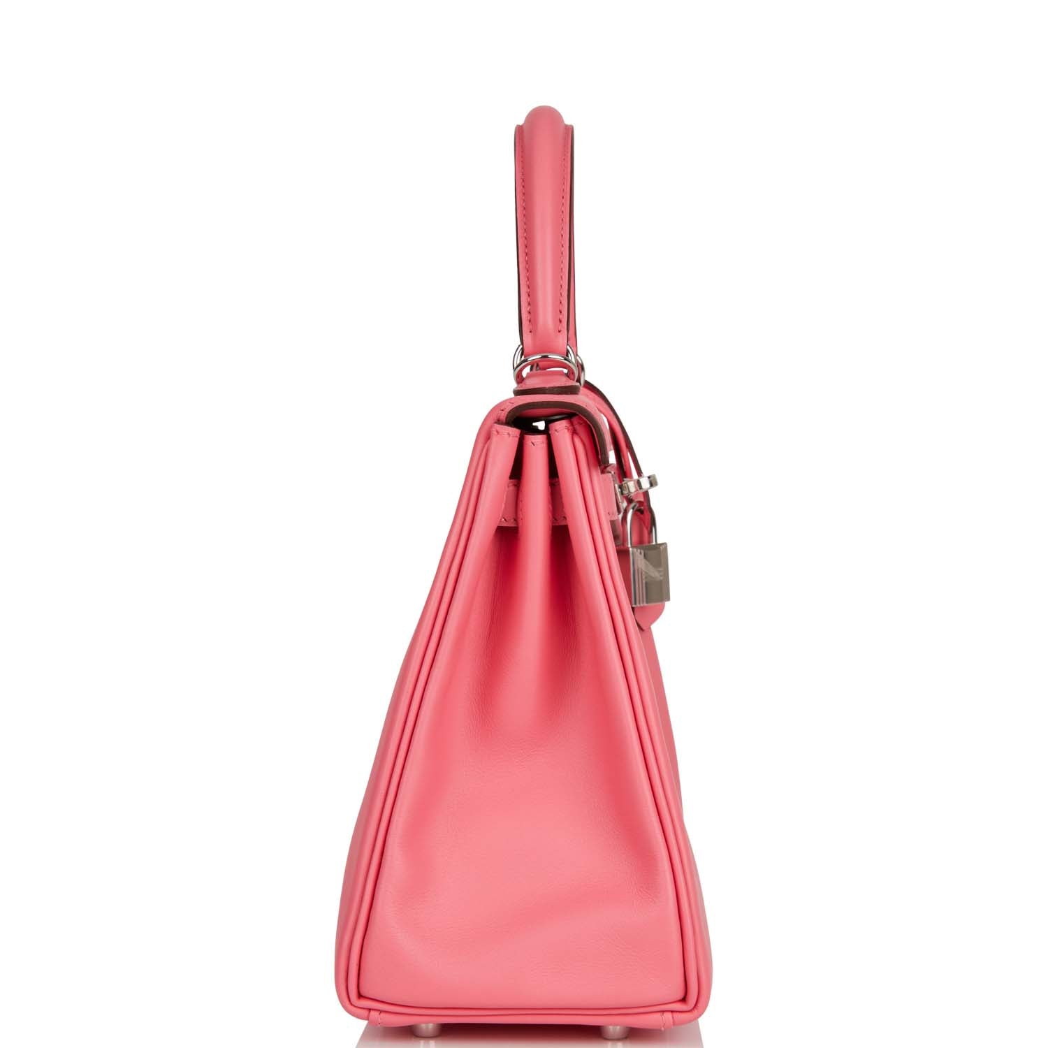 Hermes Kelly Retourne Rose Azalee Swift Palladium Hardware Travel Bag