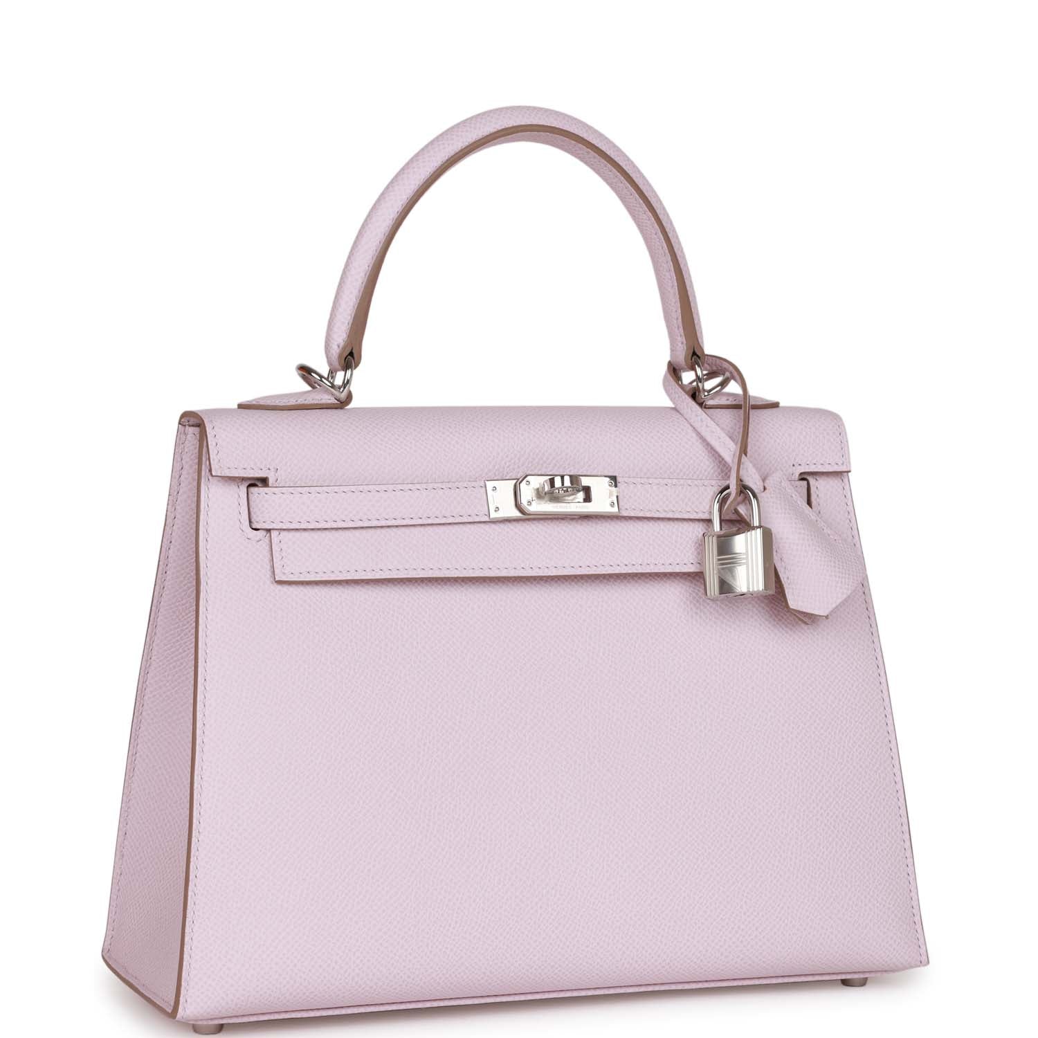 Hermes Kelly Sellier Mauve Pale Epsom Palladium Hardware Handbag Travel Bag
