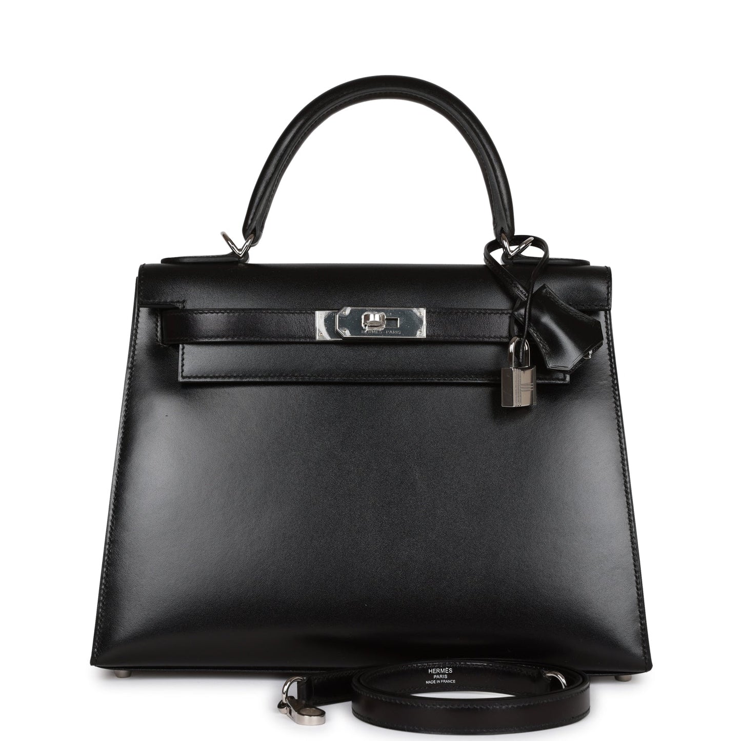 Hermes Kelly Sellier Box Palladium Hardware Handbag Black Travel Bag