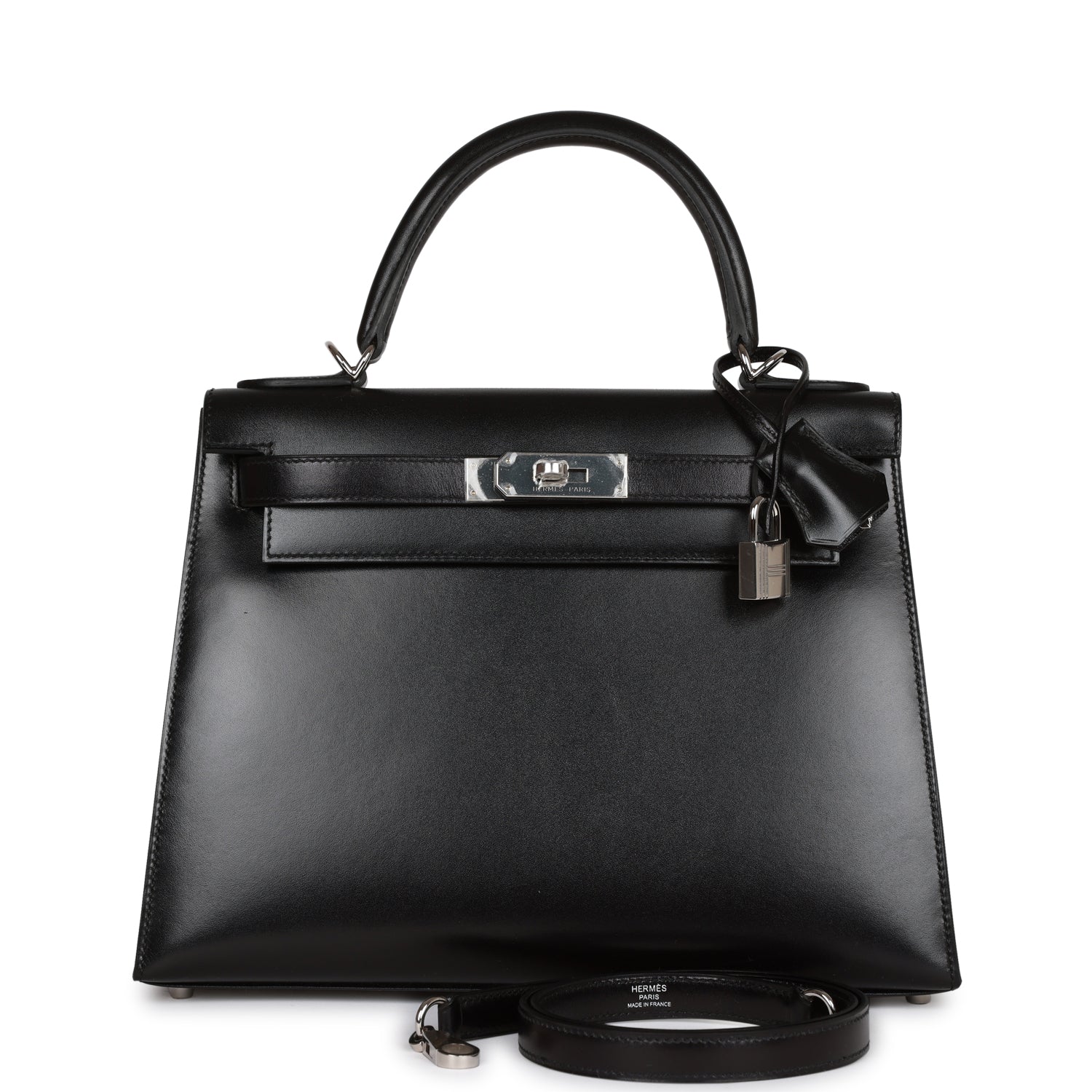 Hermes Kelly Sellier Box Palladium Hardware Handbag Black Travel Bag