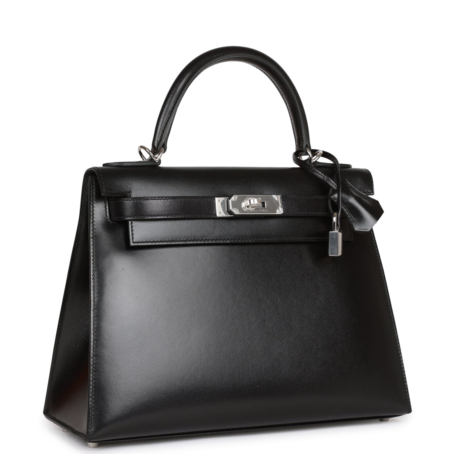 Hermes Kelly Sellier Box Palladium Hardware Handbag Black Travel Bag
