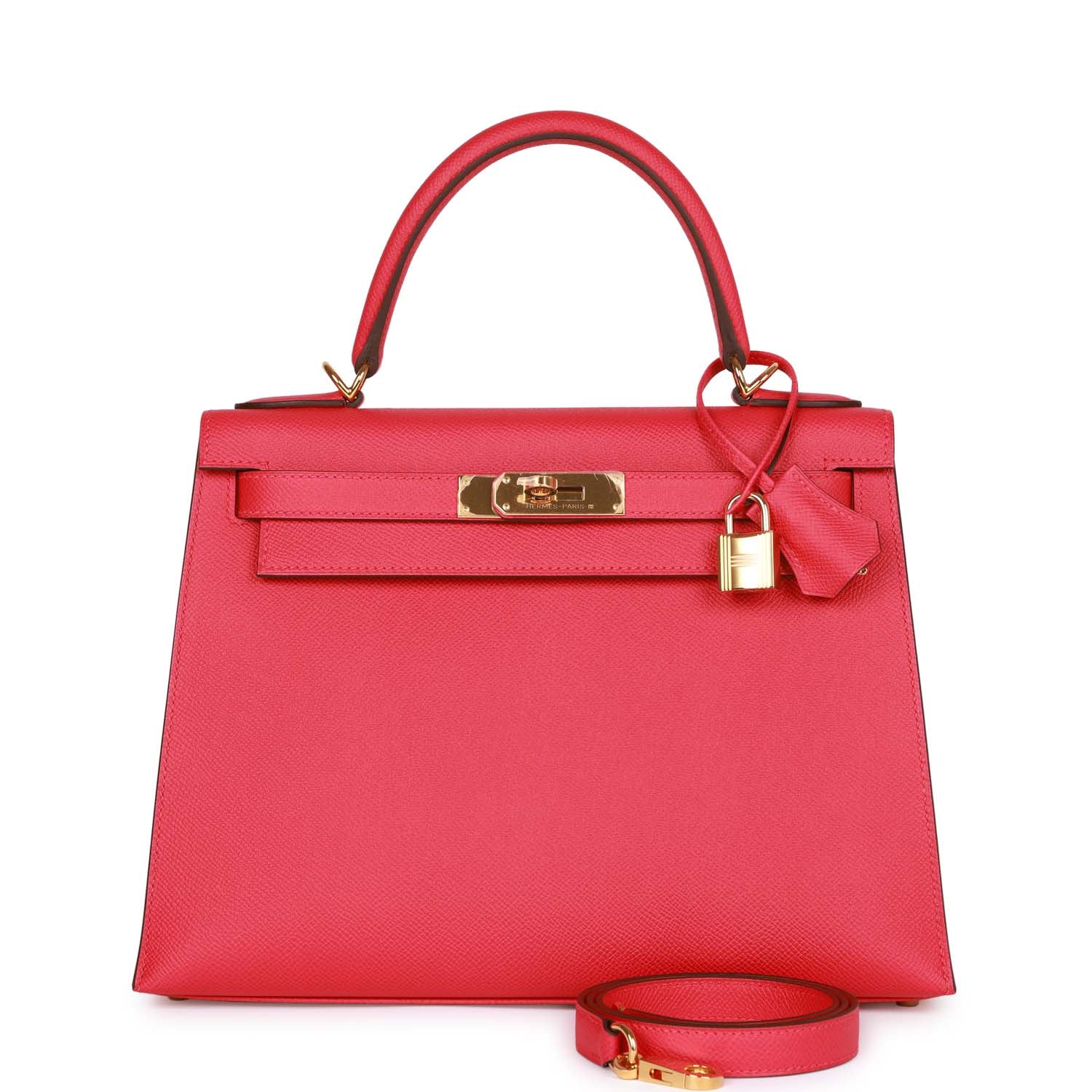 Hermes Kelly Sellier Rose Extreme Epsom Hardware Handbag Gold Travel Bag