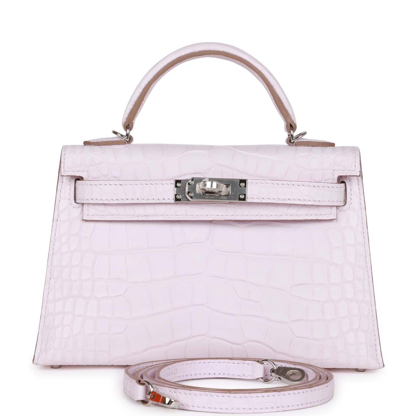 Hermes Kelly Sellier Mauve Pale Boreal Alligator Palladium Hardware Satin Shoulder Bag