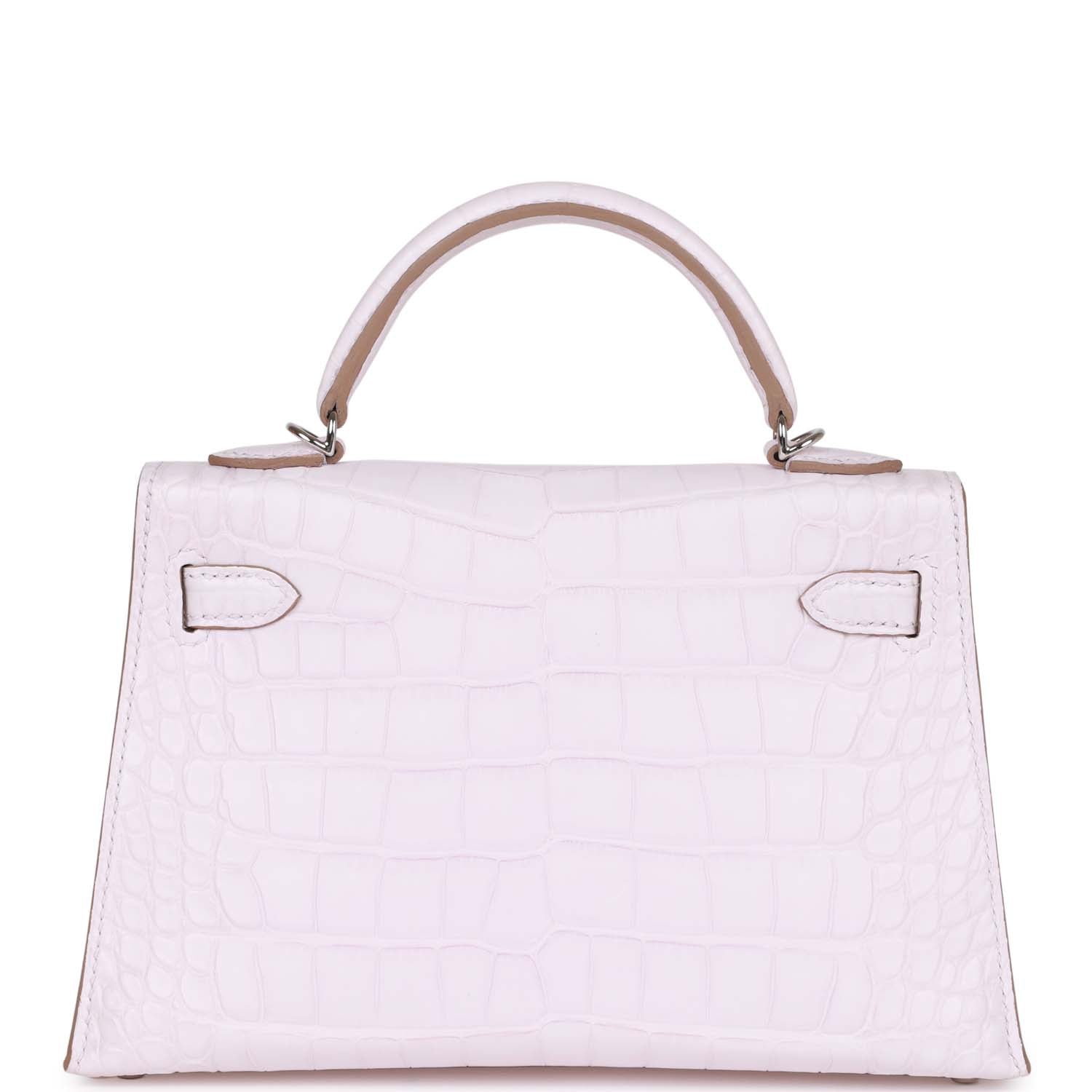 Hermes Kelly Sellier Mauve Pale Boreal Alligator Palladium Hardware Satin Shoulder Bag