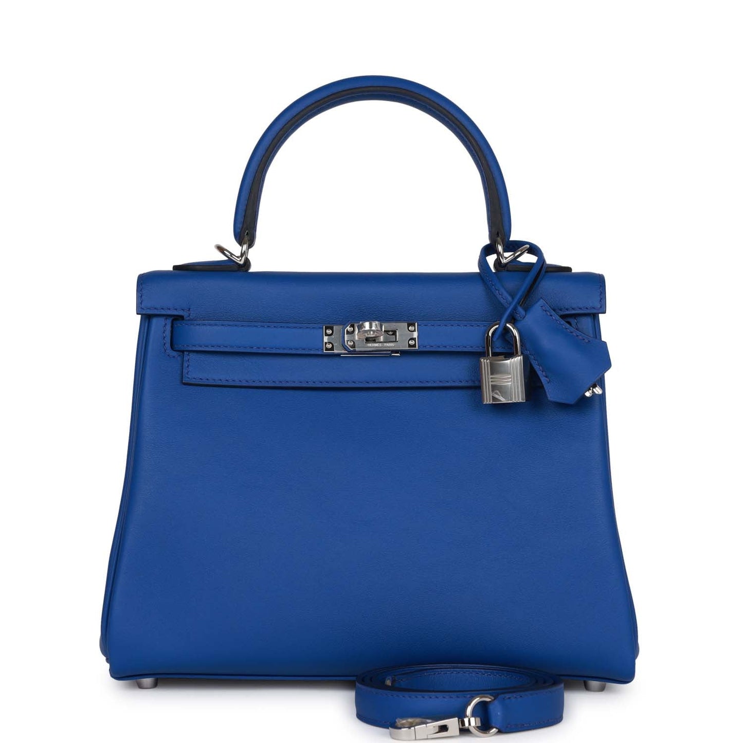 Hermes Kelly Retourne Bleu Royal Swift Palladium Hardware Handbag Travel Bag