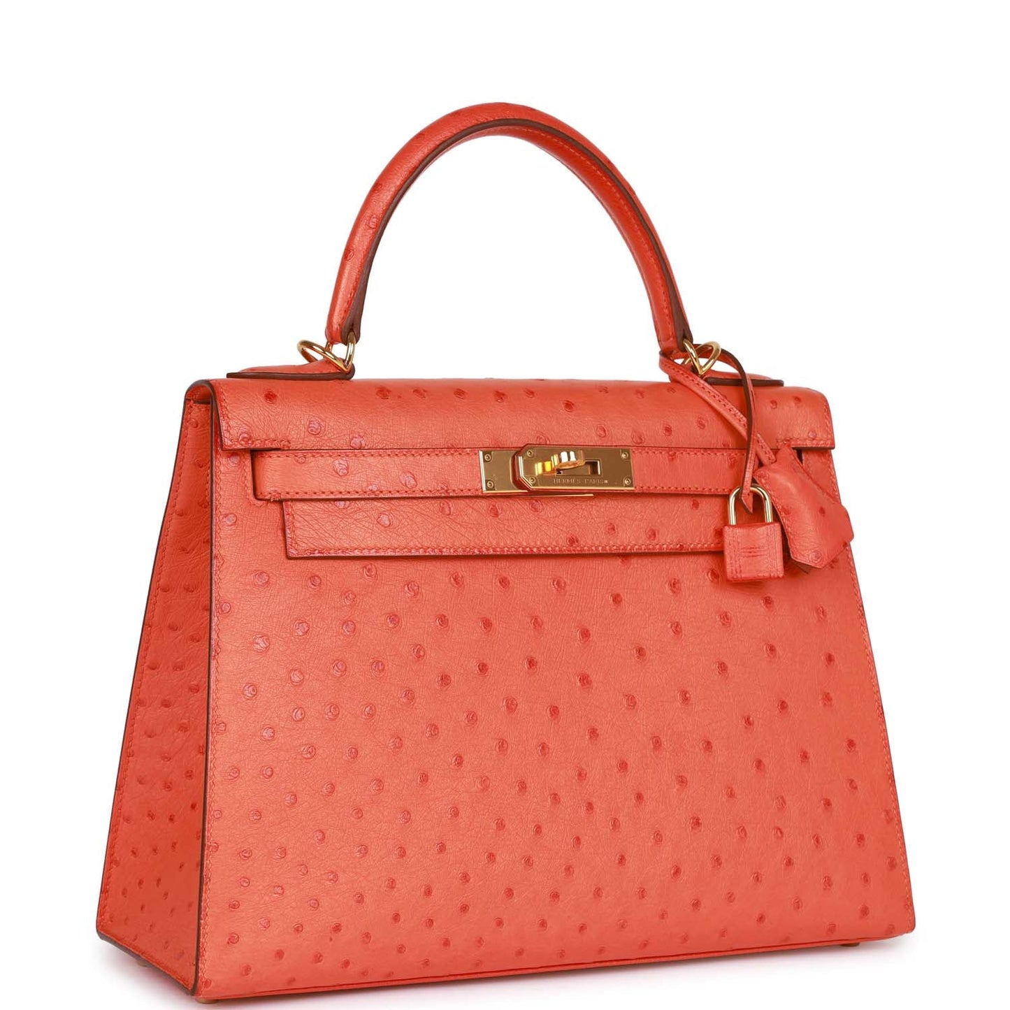 Hermes Kelly Sellier Tangerine Ostrich Hardware Handbag Gold Travel Bag