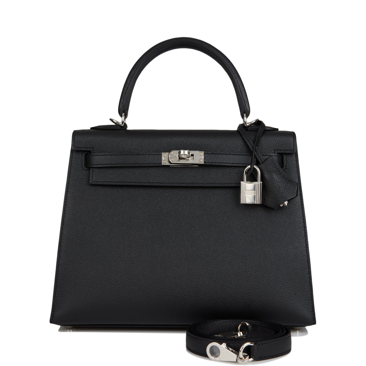 Hermes Kelly Sellier Epsom Palladium Hardware Handbag Black Travel Bag 8